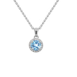 14K Gold Swiss Blue Topaz & Diamond Halo Pendant, 18" Gold Chain (0.15 Ct, G-H, SI2-I1) Special