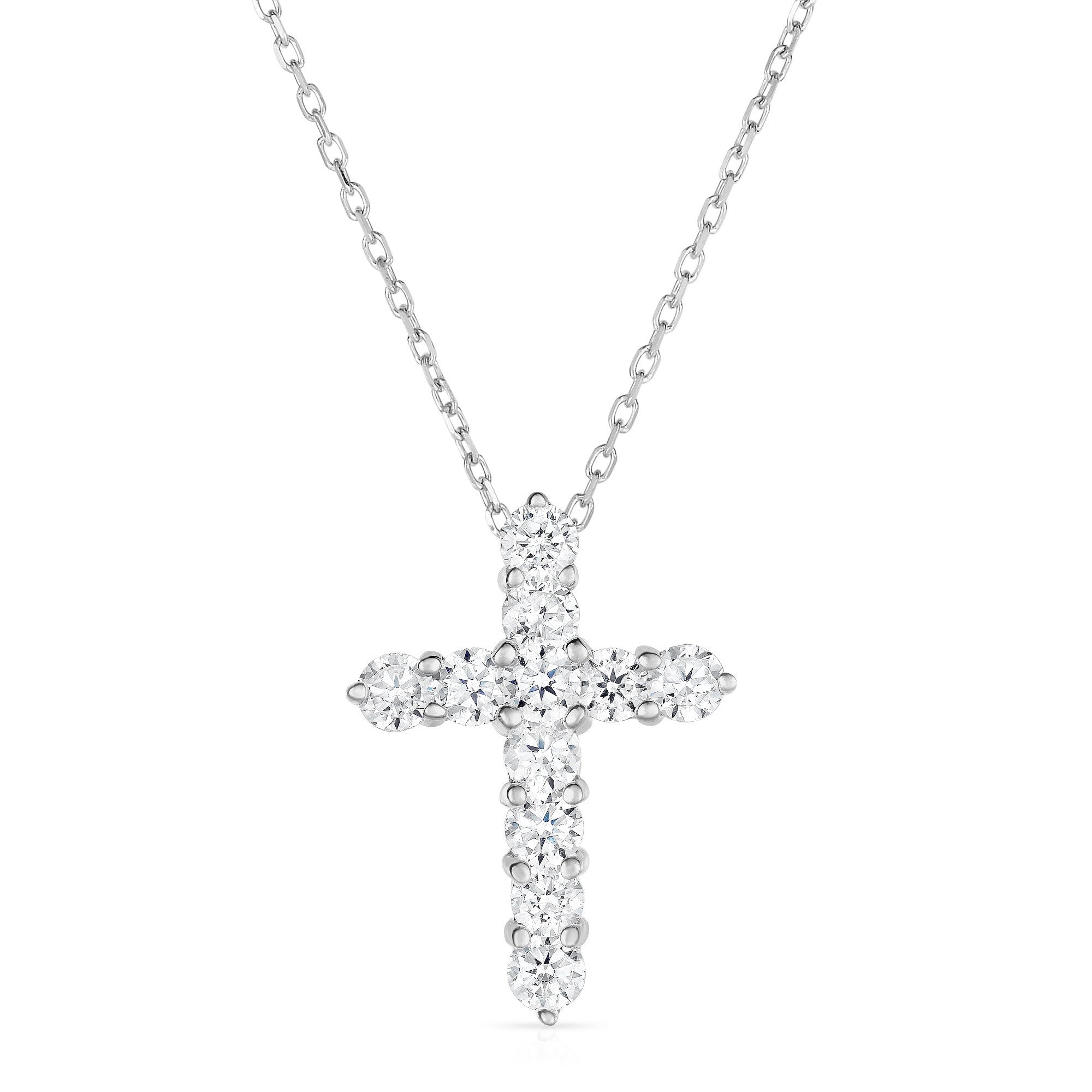 1.80Ct Diamond Cross Pendant With 18" Gold Chain in 14K White Gold