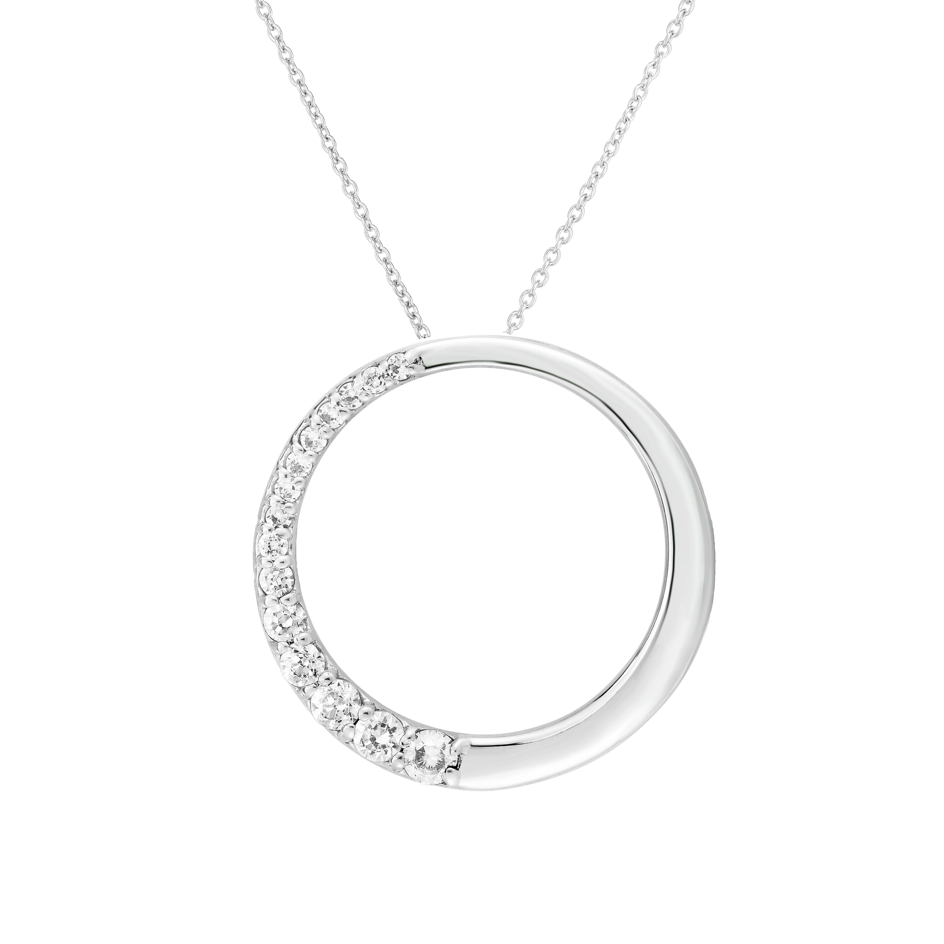 0.42Ct Diamond Circle Pendant, 18" Gold Chain in 14K White Gold