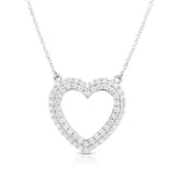 14k White Gold Double-Row Diamond (0.95 Ct, G-H Color, SI2-I1 Clarity) Heart Necklace, 18" Gold Chain