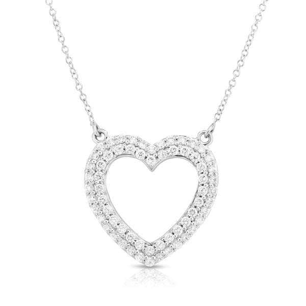14k White Gold Double-Row Diamond (0.95 Ct, G-H Color, SI2-I1 Clarity) Heart Necklace, 18
