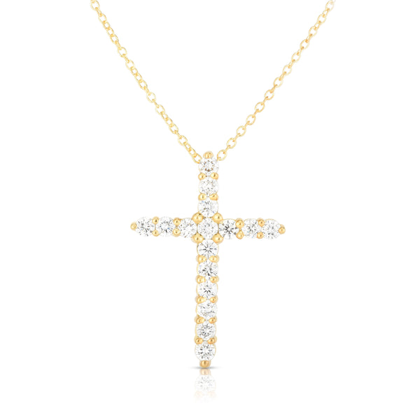 14K Gold Diamond (0.68 Ct, G-H Color, SI2-I1 Clarity) Cross Pendant With 18