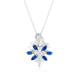 14K Gold Blue Sapphire, Ruby or Emerald & Diamond (0.25 Ct, G-H Color, SI2-I1 Clarity) Flower Pendant, 18" Gold Chain
