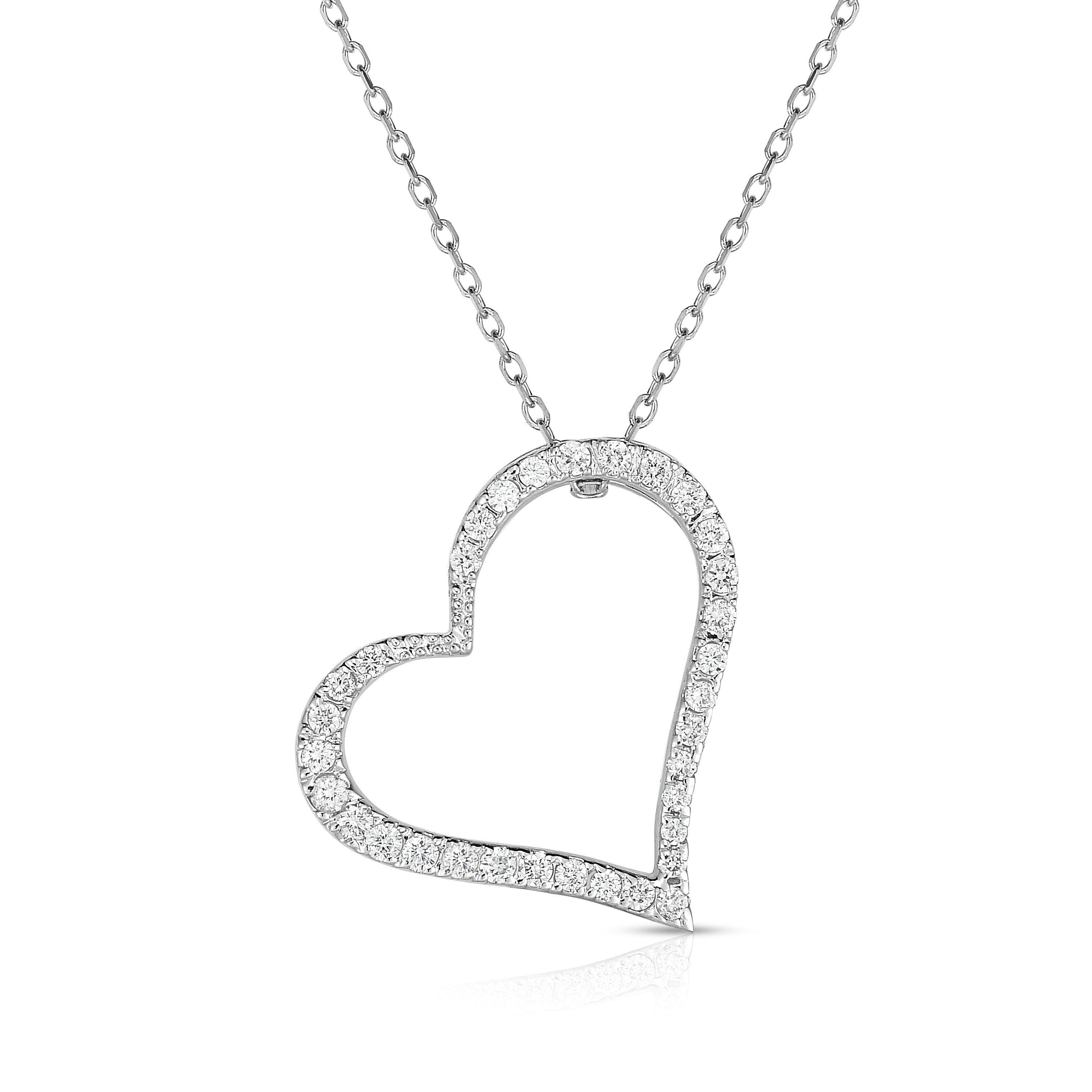 0.25Ct Diamond Heart Pendant, 18" Gold Chain in 14K White Gold