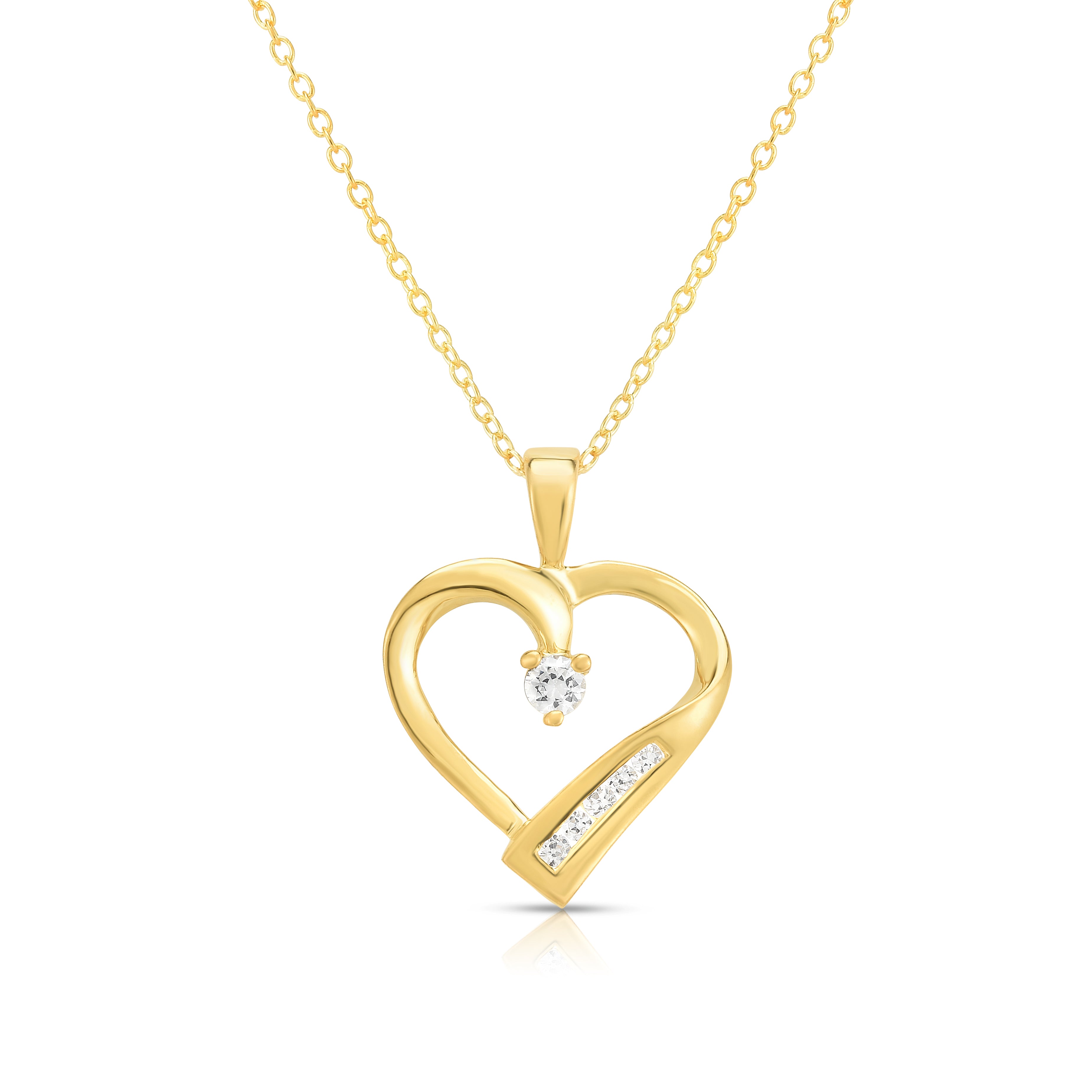 0.12Ct Diamond Heart Pendant, 18" Gold Chain in 14k Gold