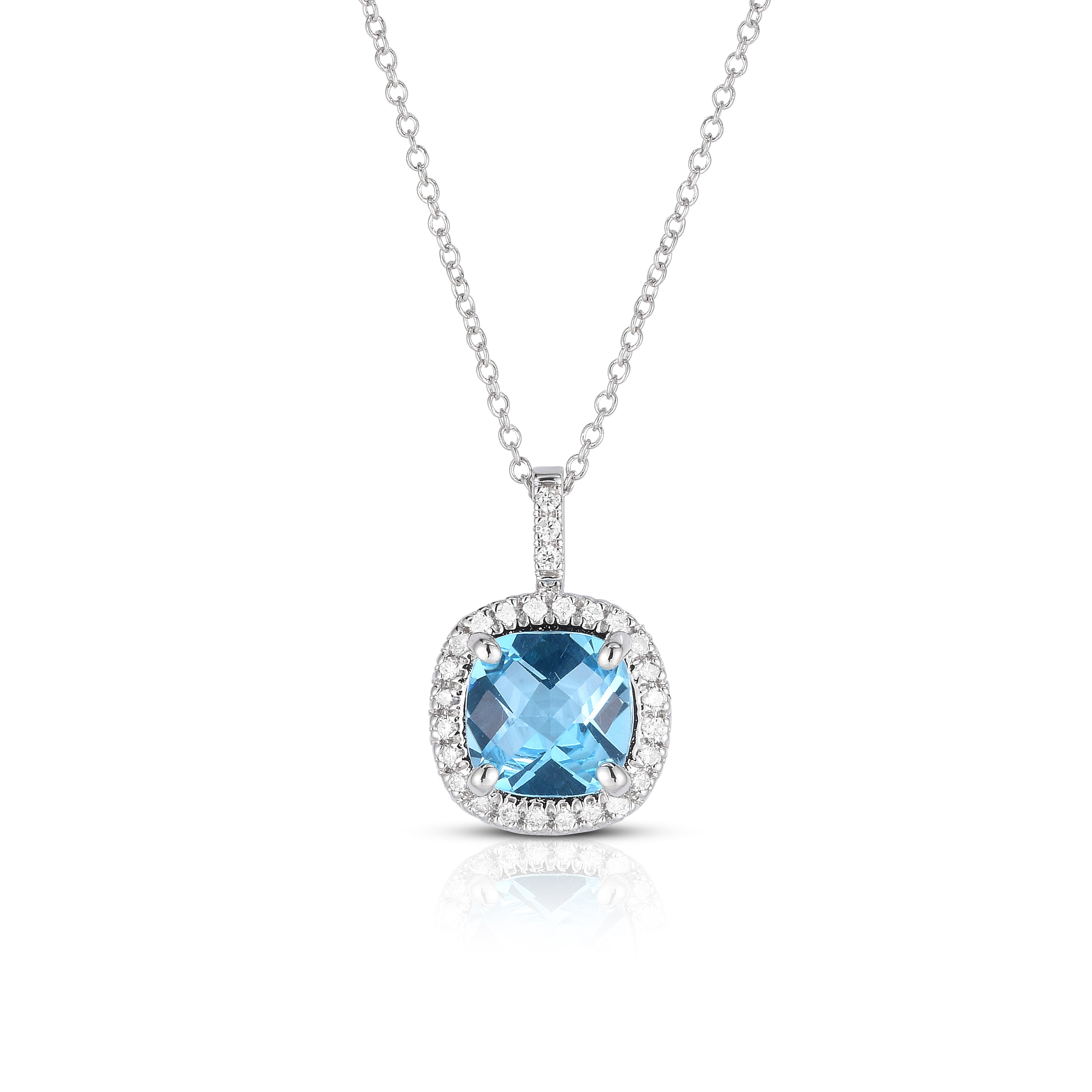 Blue Topaz & 0.20Ct Diamond Pendant in 14K White Gold