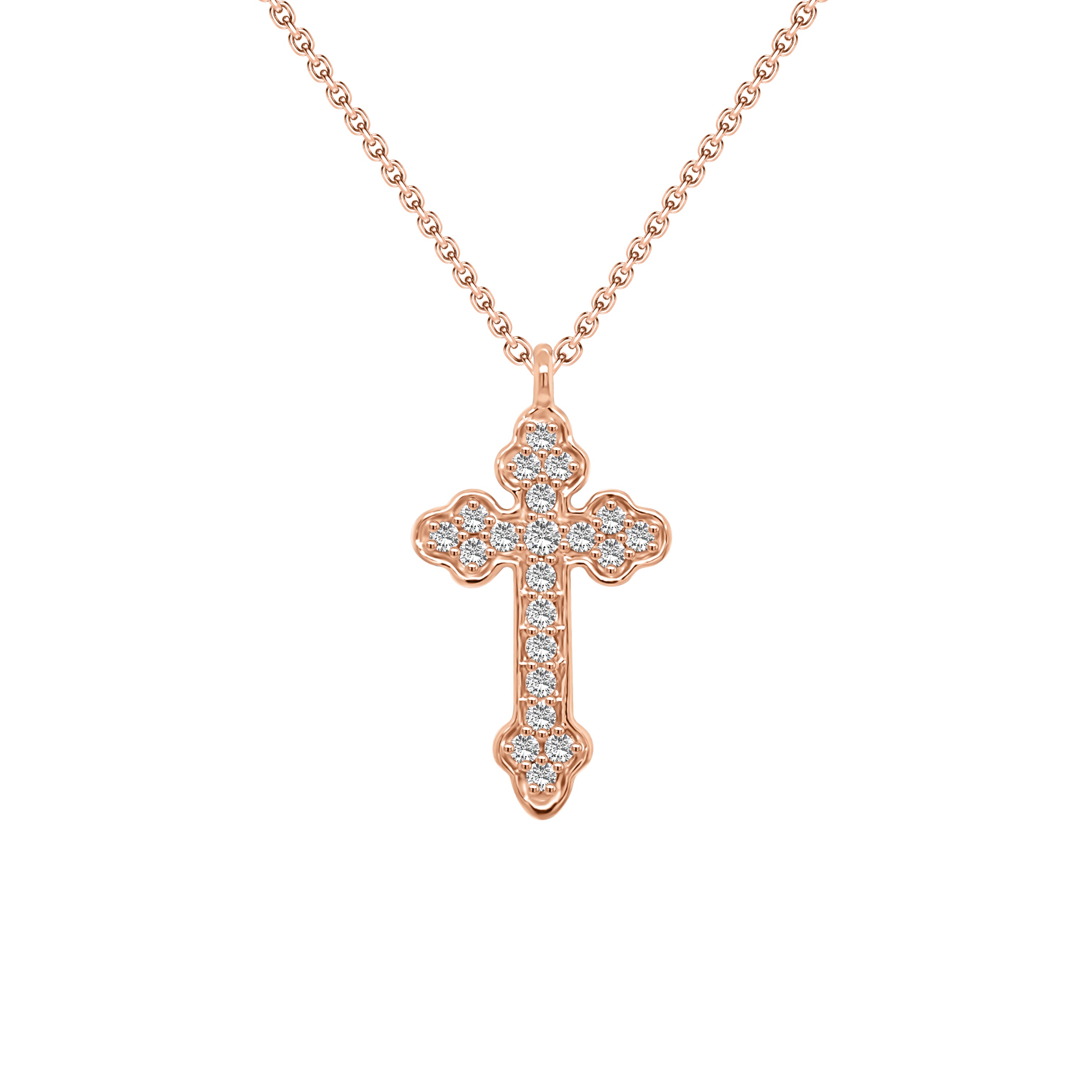 0.18Ct Diamond Cross Pendant, 18" Gold Chain in 14K Gold