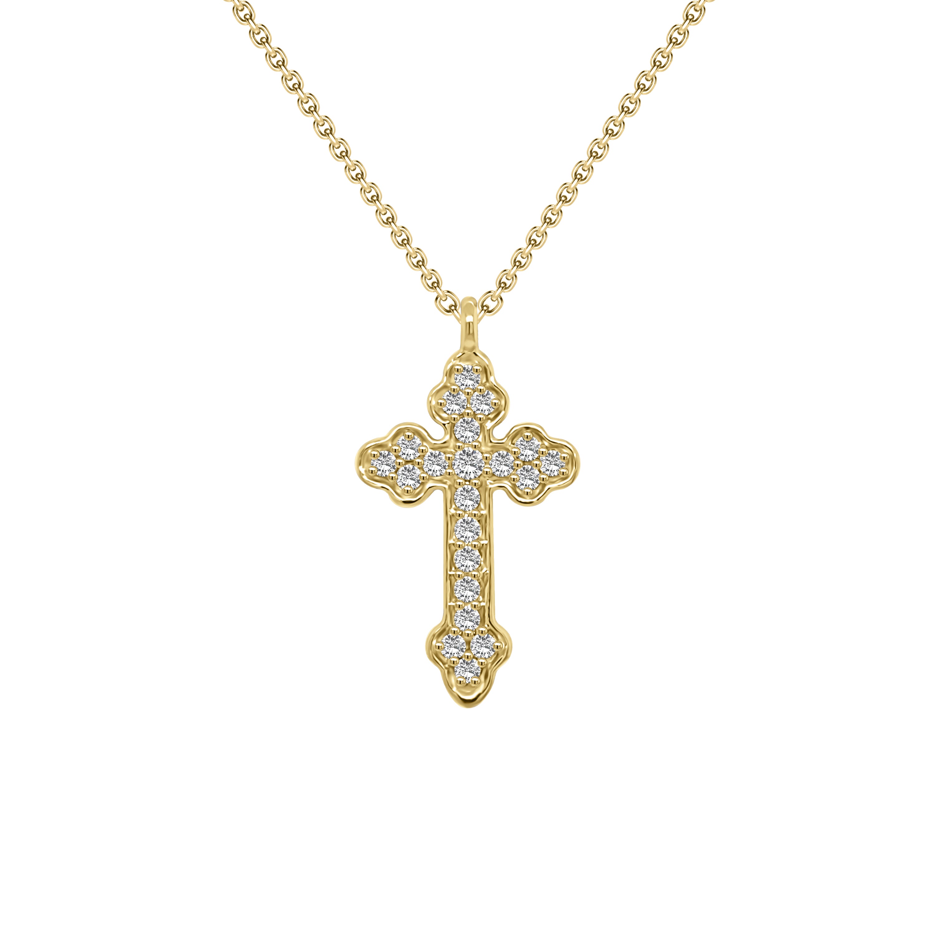 0.18Ct Diamond Cross Pendant, 18" Gold Chain in 14K Gold