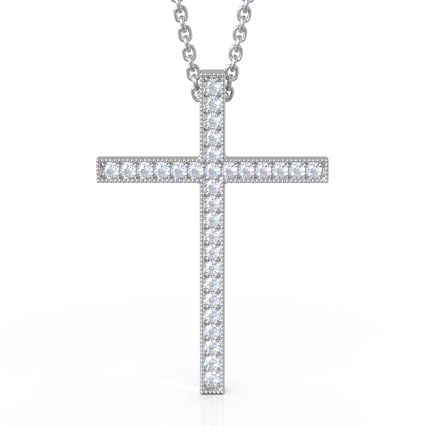 14K Gold Diamond Cross Pendant, 18