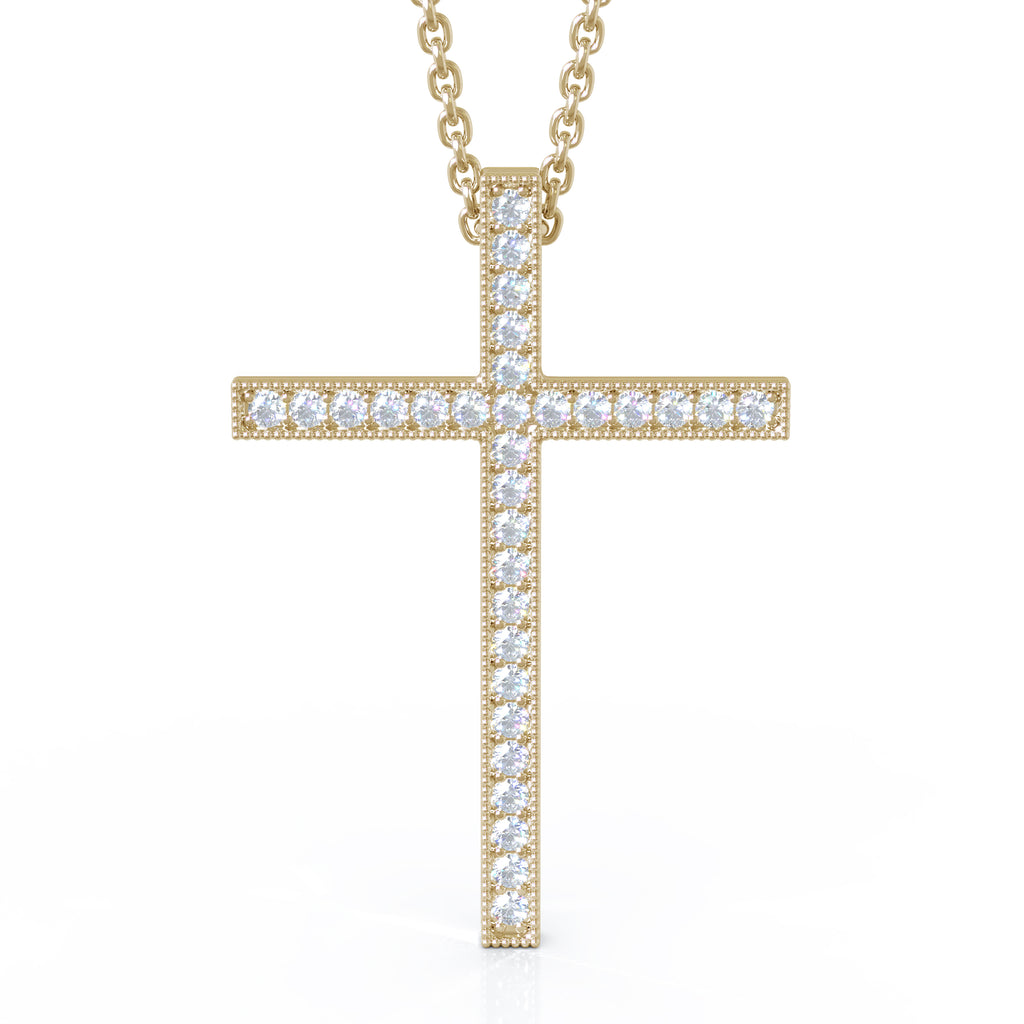 14K Gold Diamond Cross Pendant, 18" Gold Chain (0.30 Ct, G-H, SI2-I1)