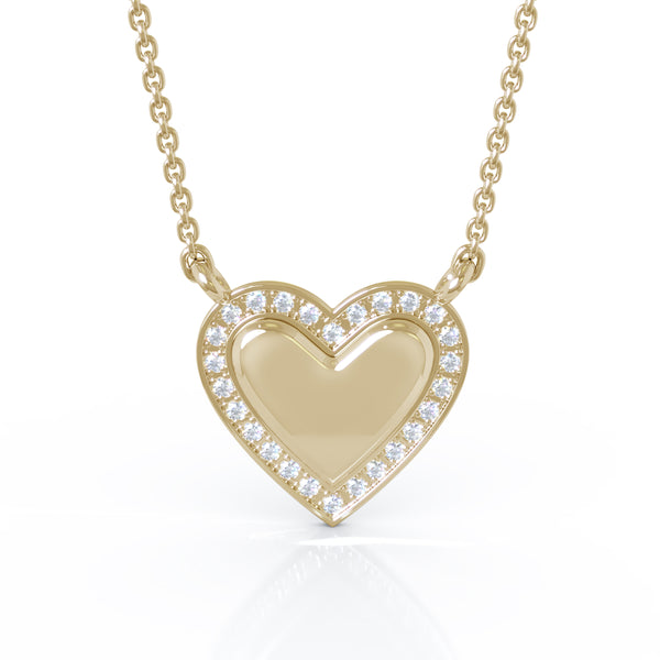 14K Gold Diamond Satin Heart Pendant, 18