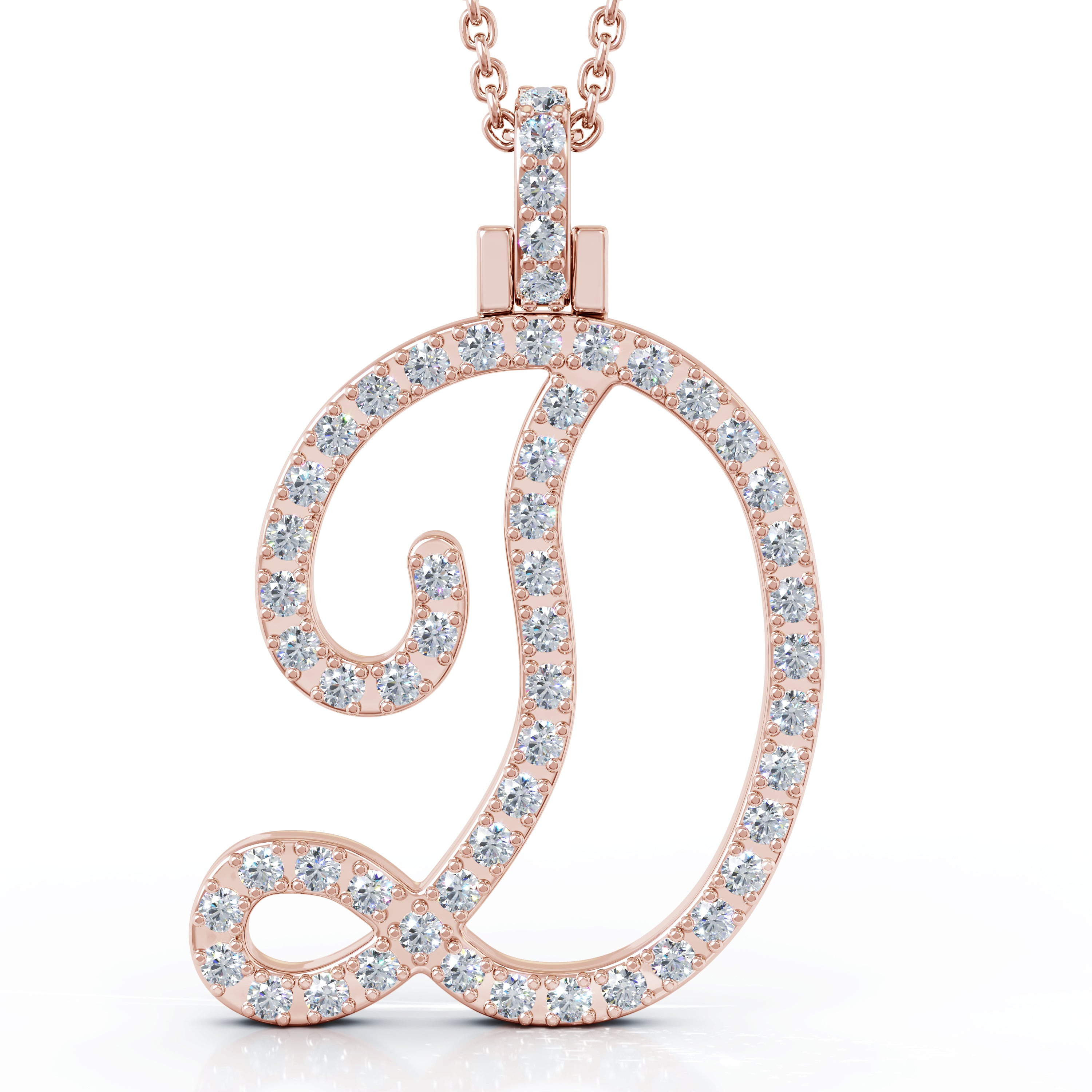 Diamond A-Z Alphabet Initial Letter Pendant Necklace, 18" Gold Chain in 14K Gold