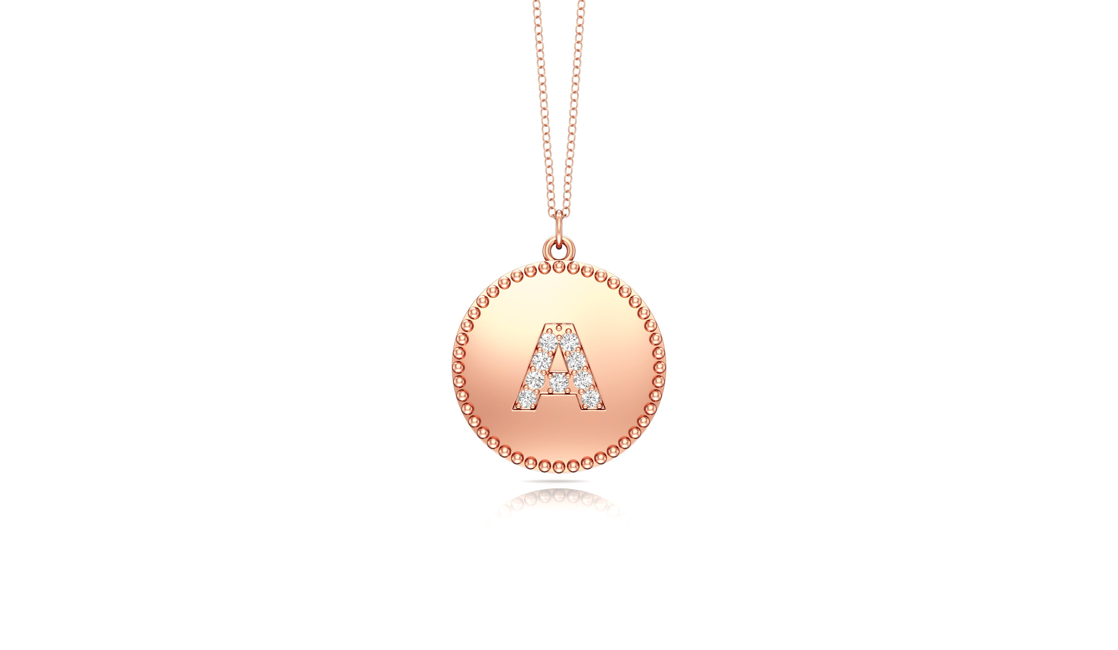 0.07Ct Diamond A-Z Alphabet Initial Beaded Pendant, 18" Gold Chain in 14K Gold