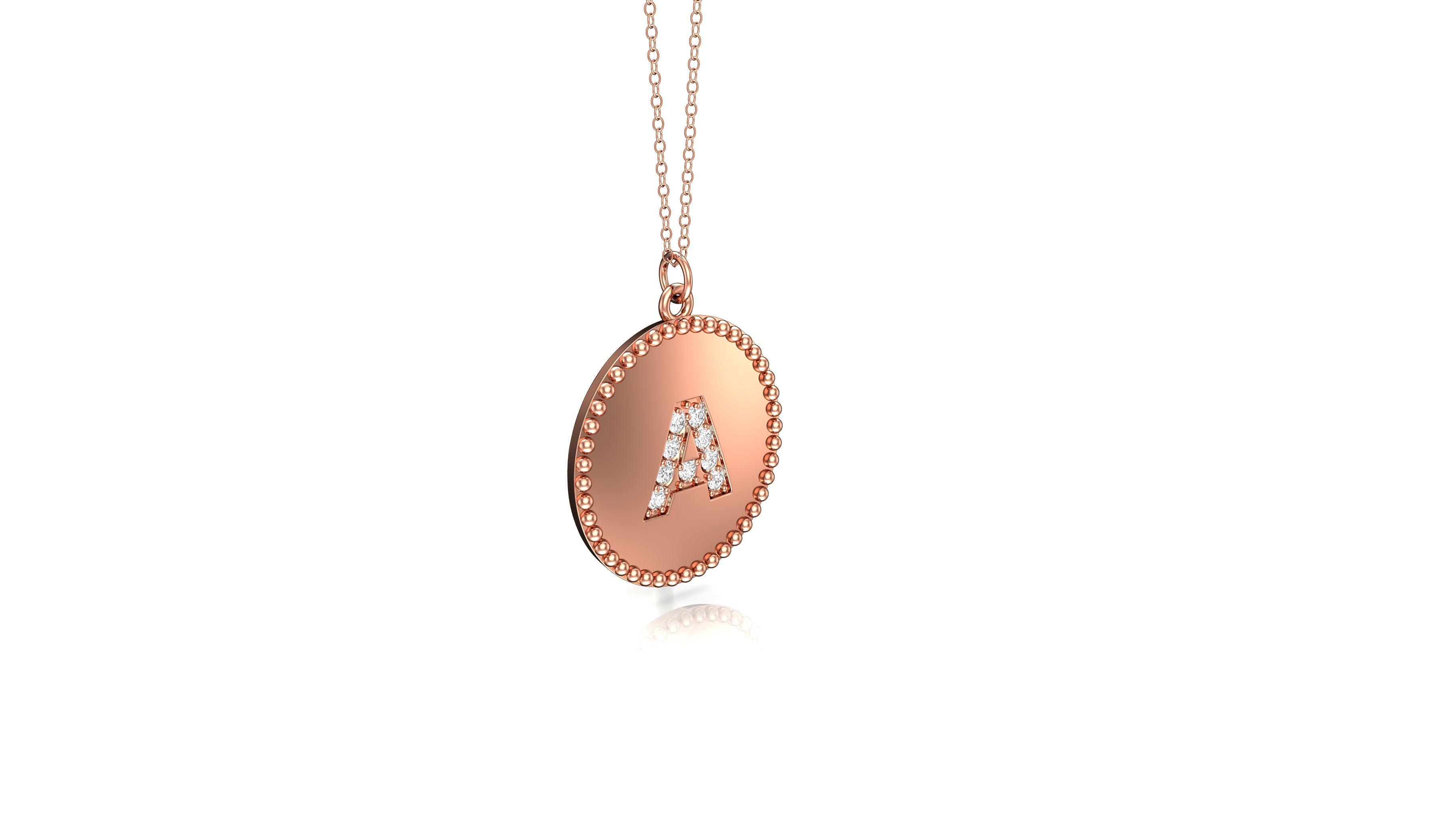 0.07Ct Diamond A-Z Alphabet Initial Beaded Pendant, 18" Gold Chain in 14K Gold