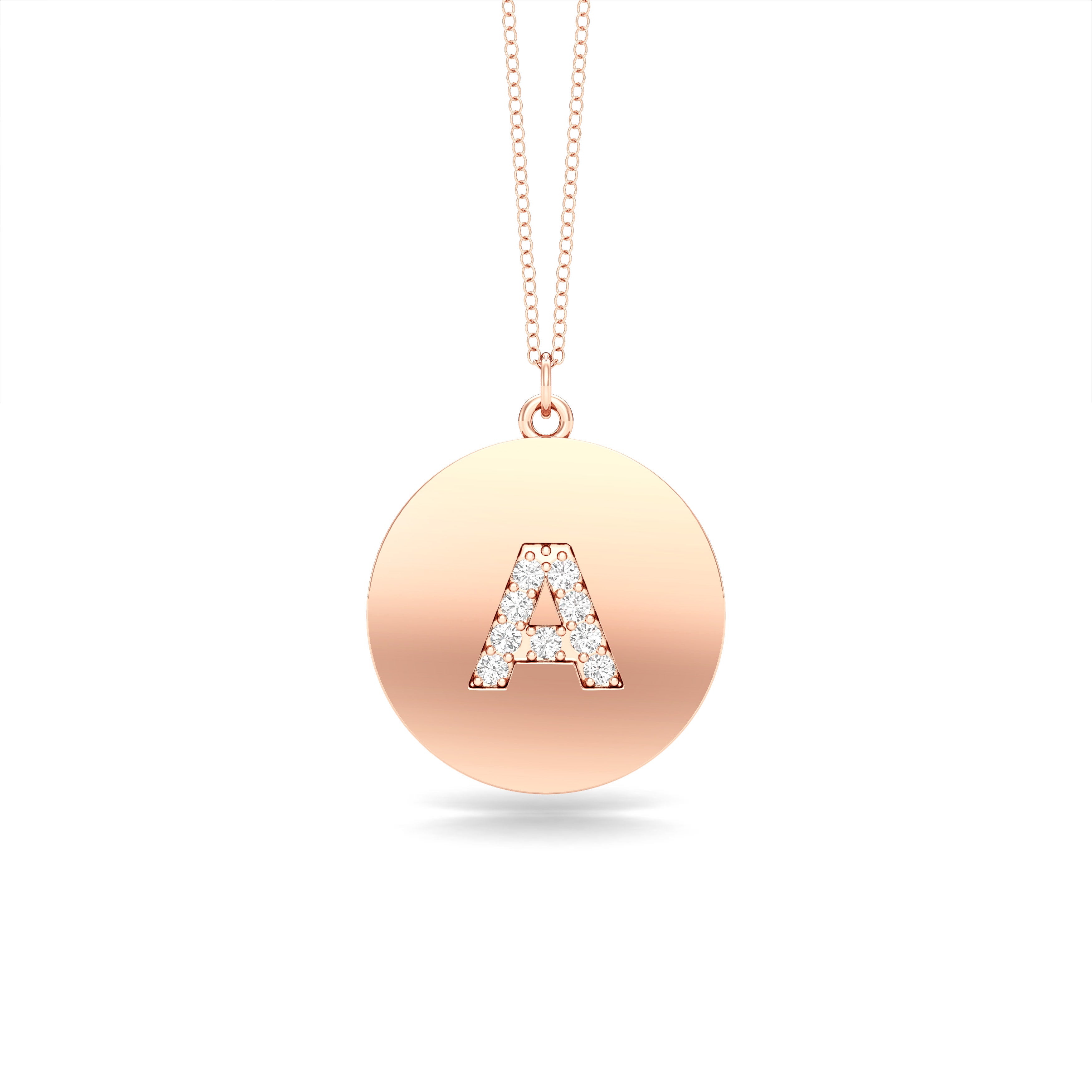 0.07Ct Diamond A-Z Alphabet Initial Pendant, 18" Gold Chain in 14K Gold