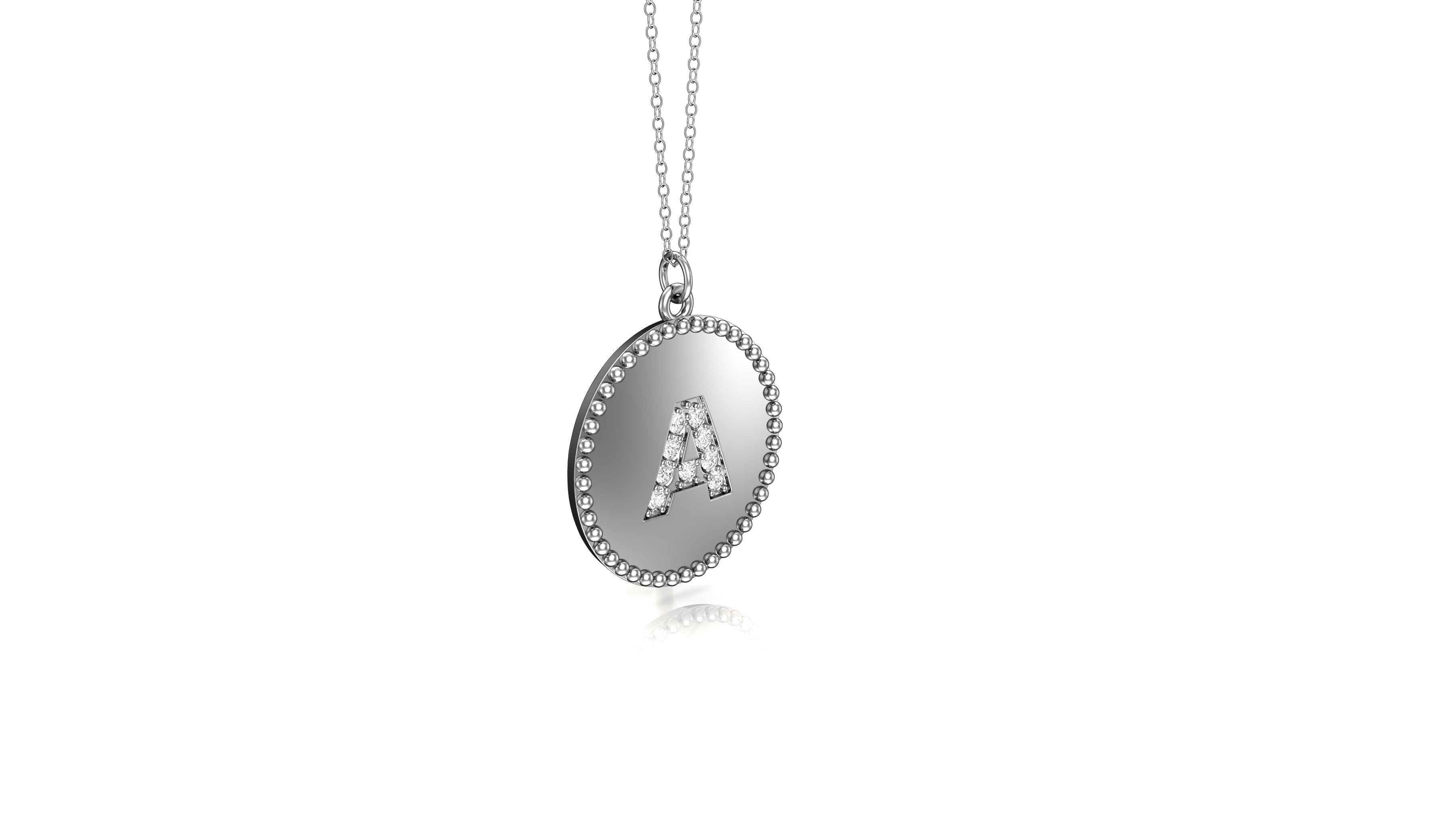 0.07Ct Diamond A-Z Alphabet Initial Beaded Pendant, 18" Gold Chain in 14K Gold