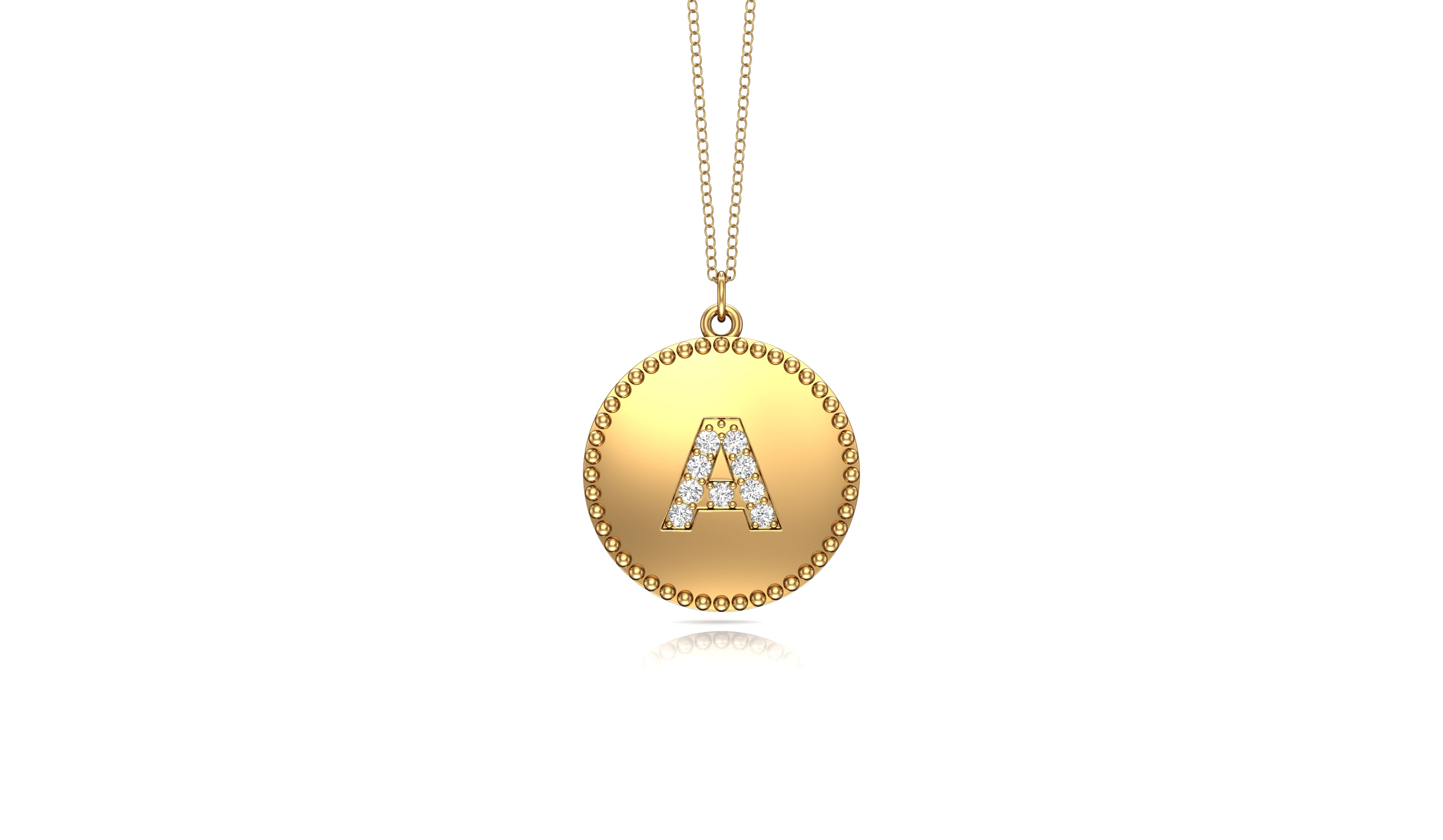 0.07Ct Diamond A-Z Alphabet Initial Bead Pendant, 18" Gold Chain in 14K Gold