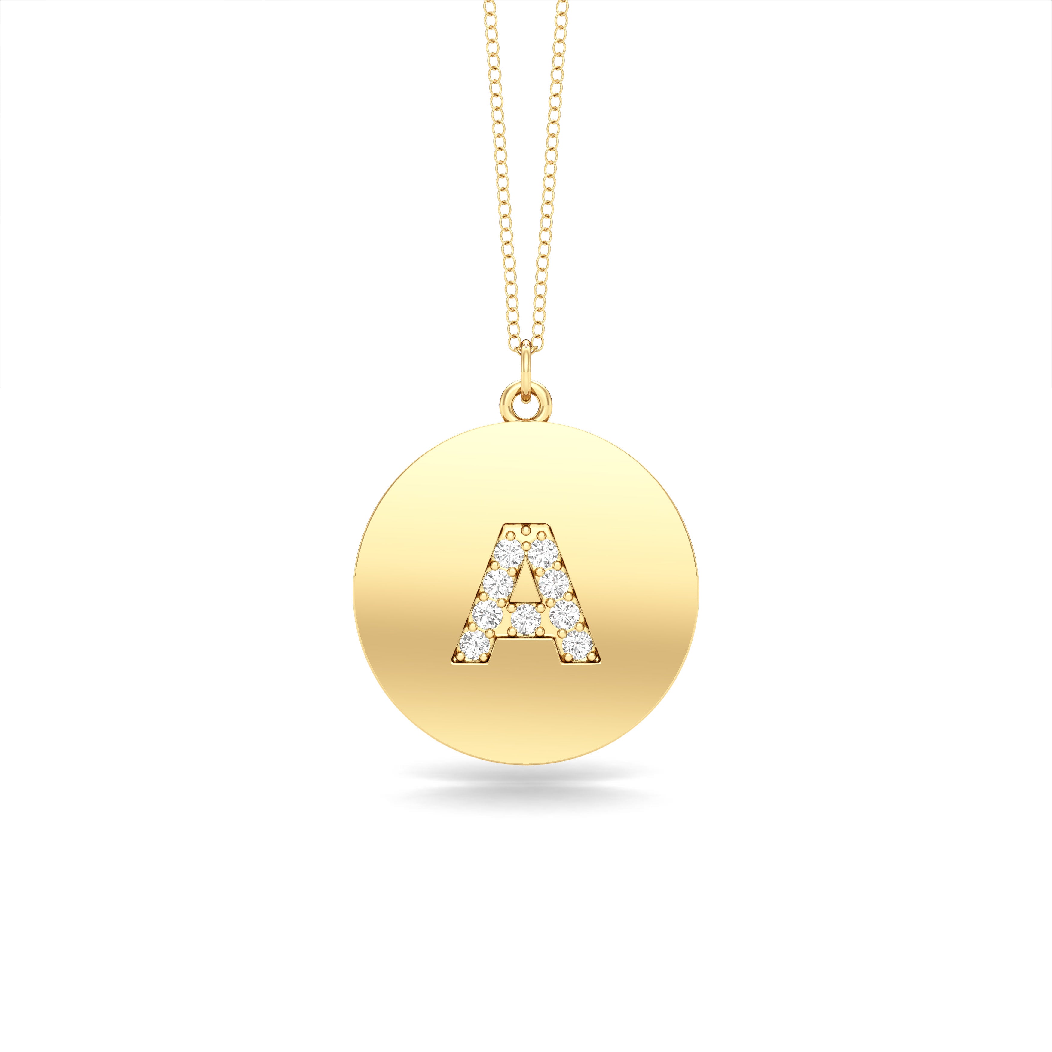0.07Ct Diamond A-Z Alphabet Initial Pendant, 18" Gold Chain in 14K Gold