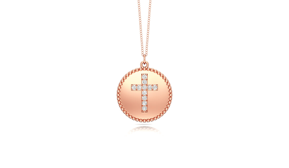 0.08Ct Diamond Cross Disc Pendant, 18