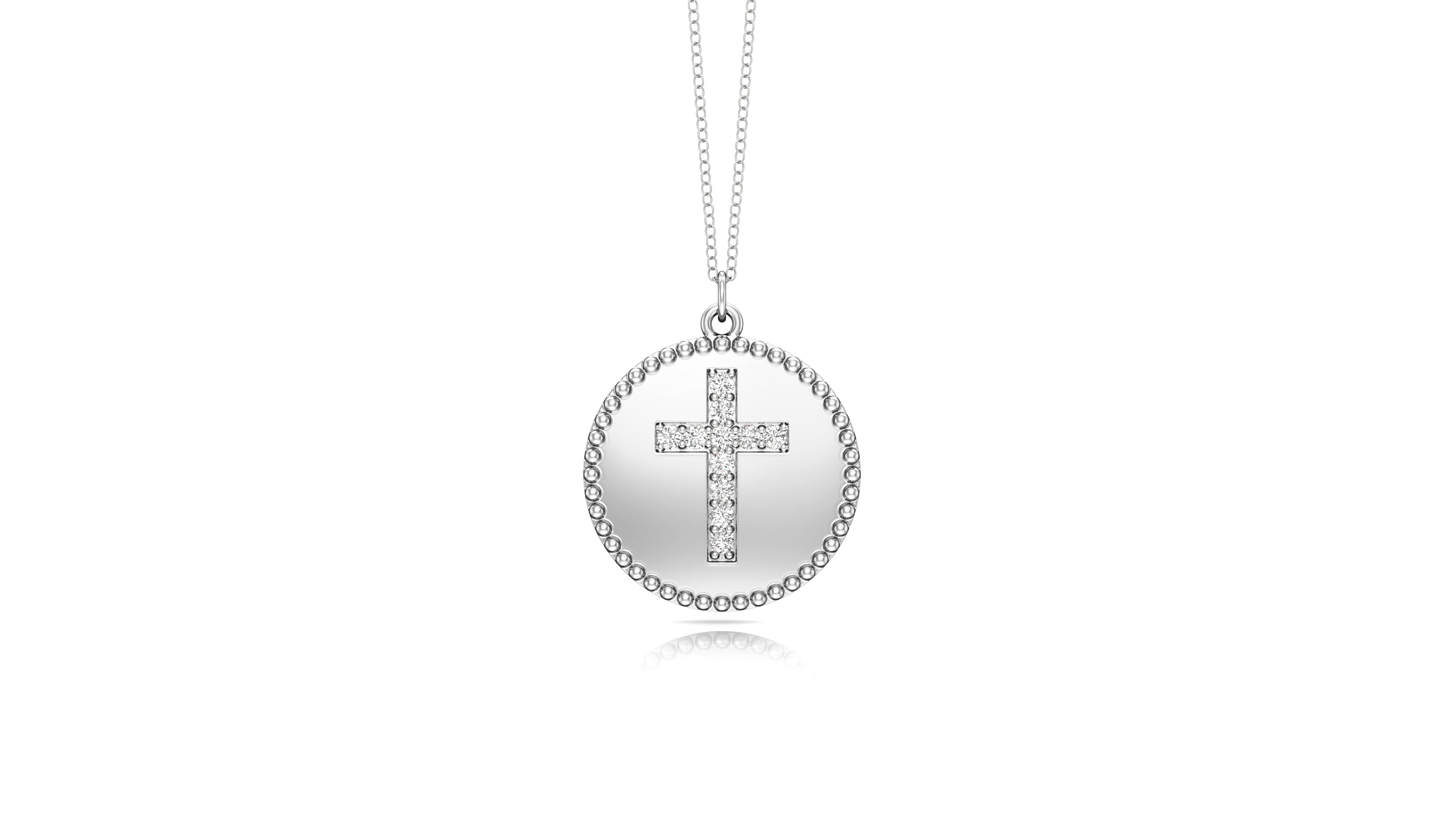 0.08Ct Diamond Cross Disc Pendant, 18" Gold Chain in 14K Gold