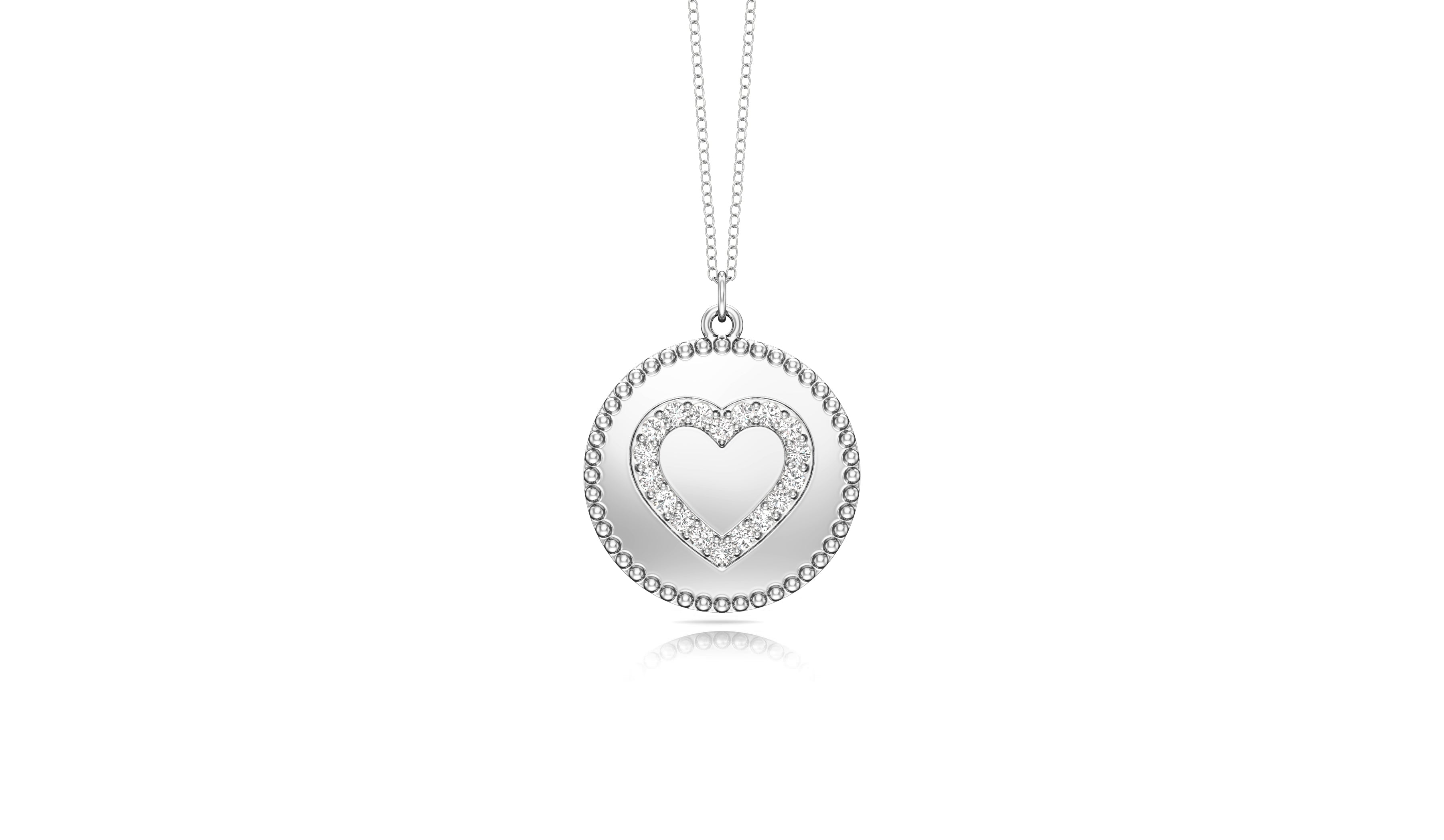 0.14Ct Diamond Heart Disc Pendant, 18" Gold Chain in 14K Gold