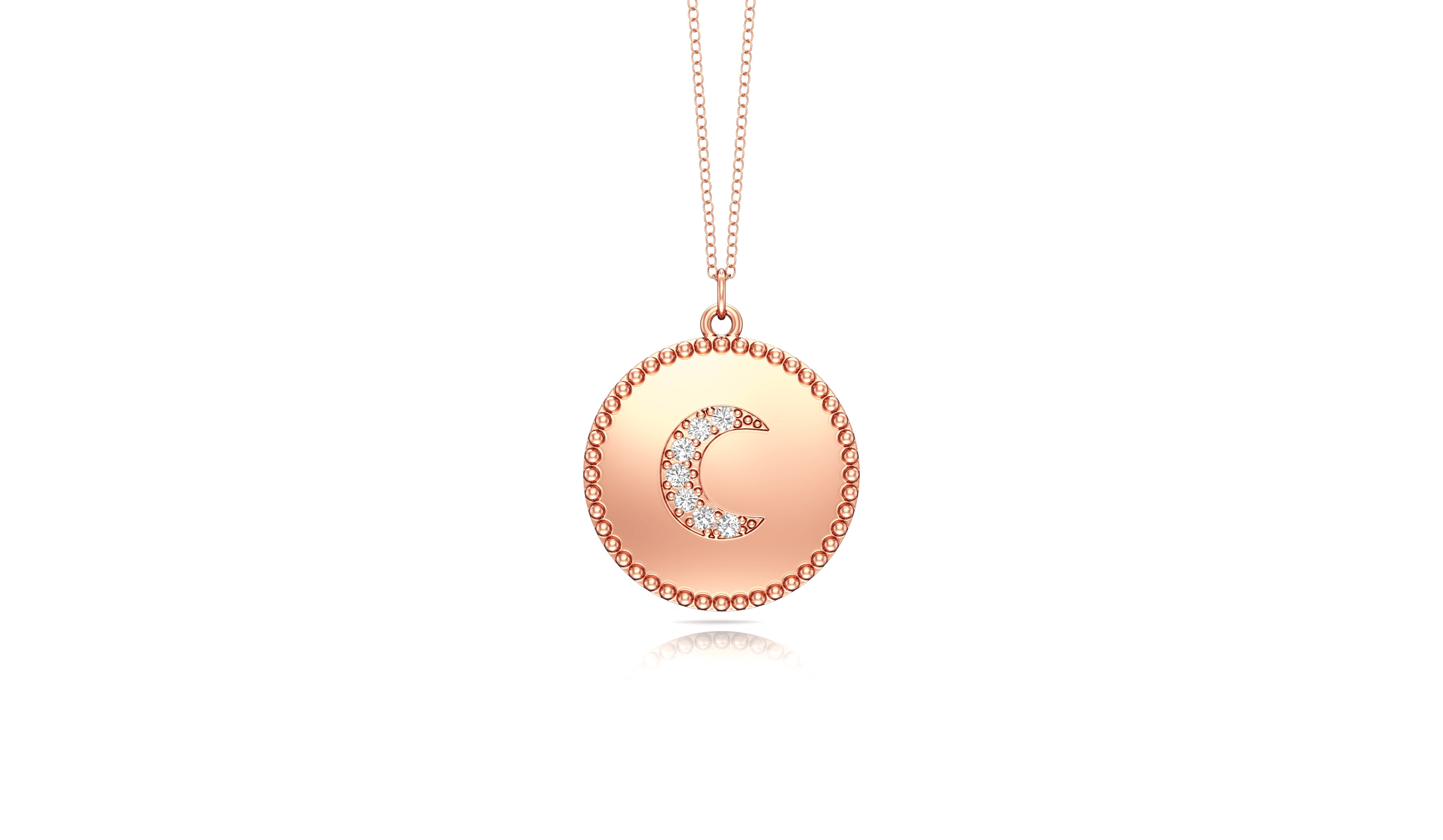 0.05Ct Diamond Moon Disc Pendant, 18" Gold Chain in 14K Gold