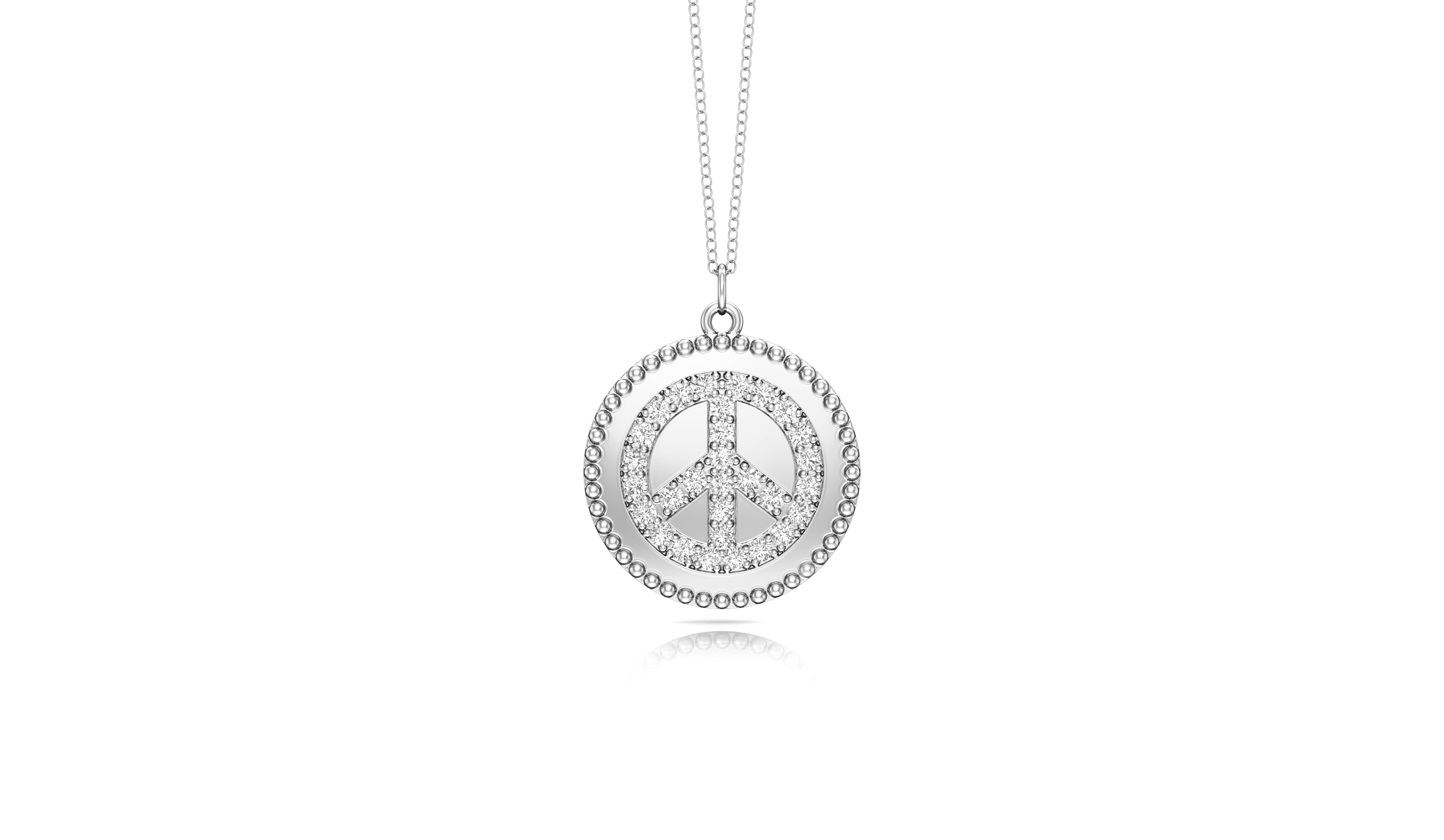 0.24Ct Diamond Peace Disc Pendant, 18" Gold Chain in 14K Gold