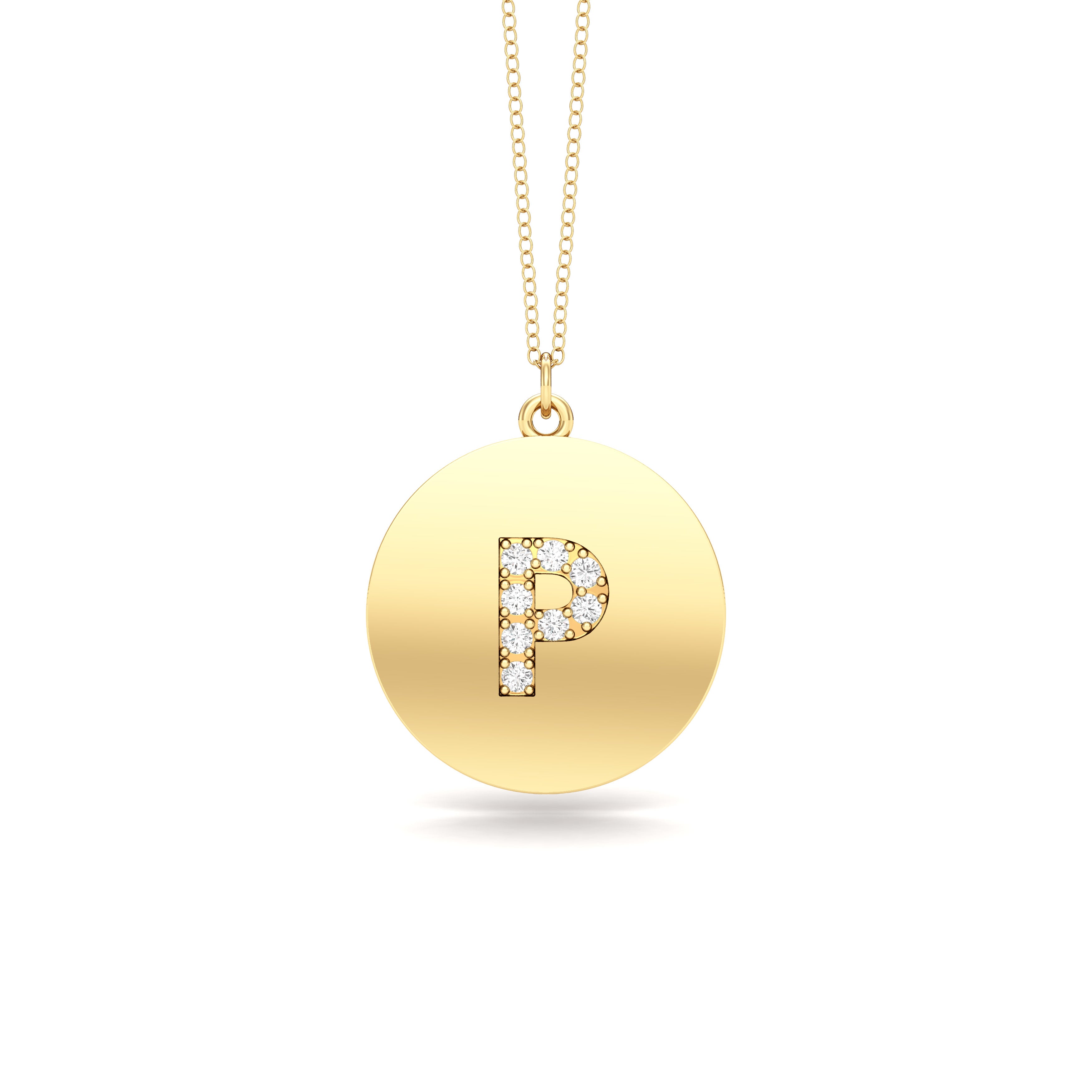 0.07Ct Diamond A-Z Alphabet Initial Pendant, 18" Gold Chain in 14K Gold