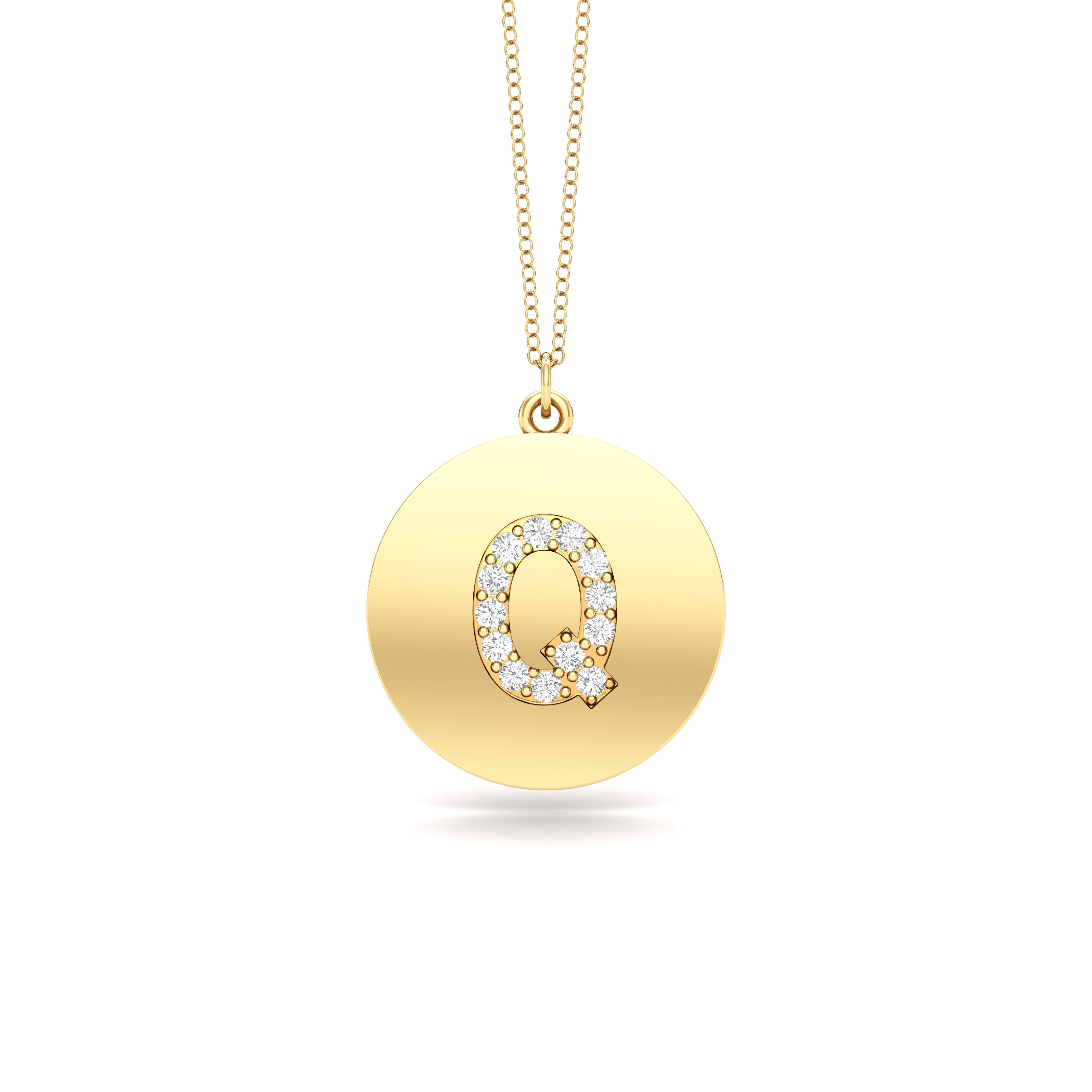 0.07Ct Diamond A-Z Alphabet Initial Pendant, 18" Gold Chain in 14K Gold