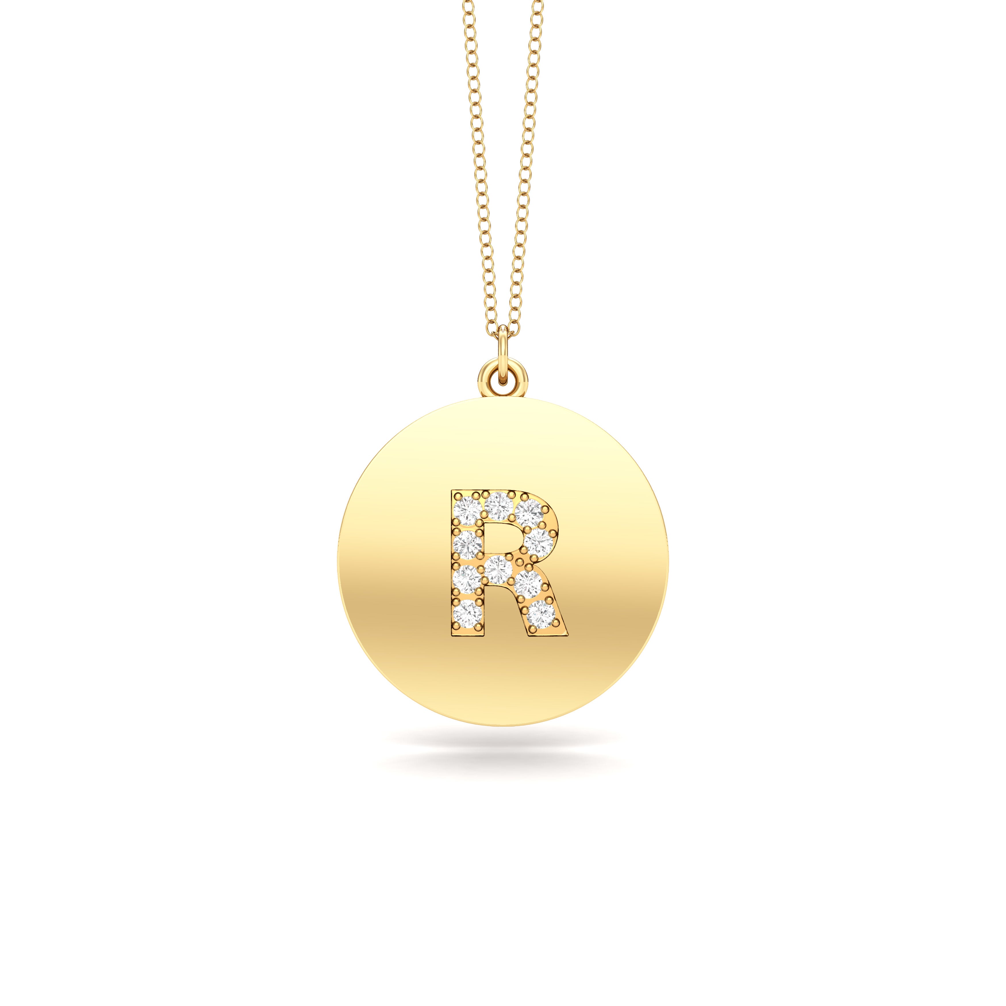 0.07Ct Diamond A-Z Alphabet Initial Pendant, 18" Gold Chain in 14K Gold