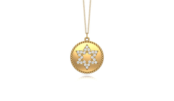 14K Gold Diamond (0.19 Ct, G-H Color, SI2-I1 Clarity) Star Disc Pendant, 18