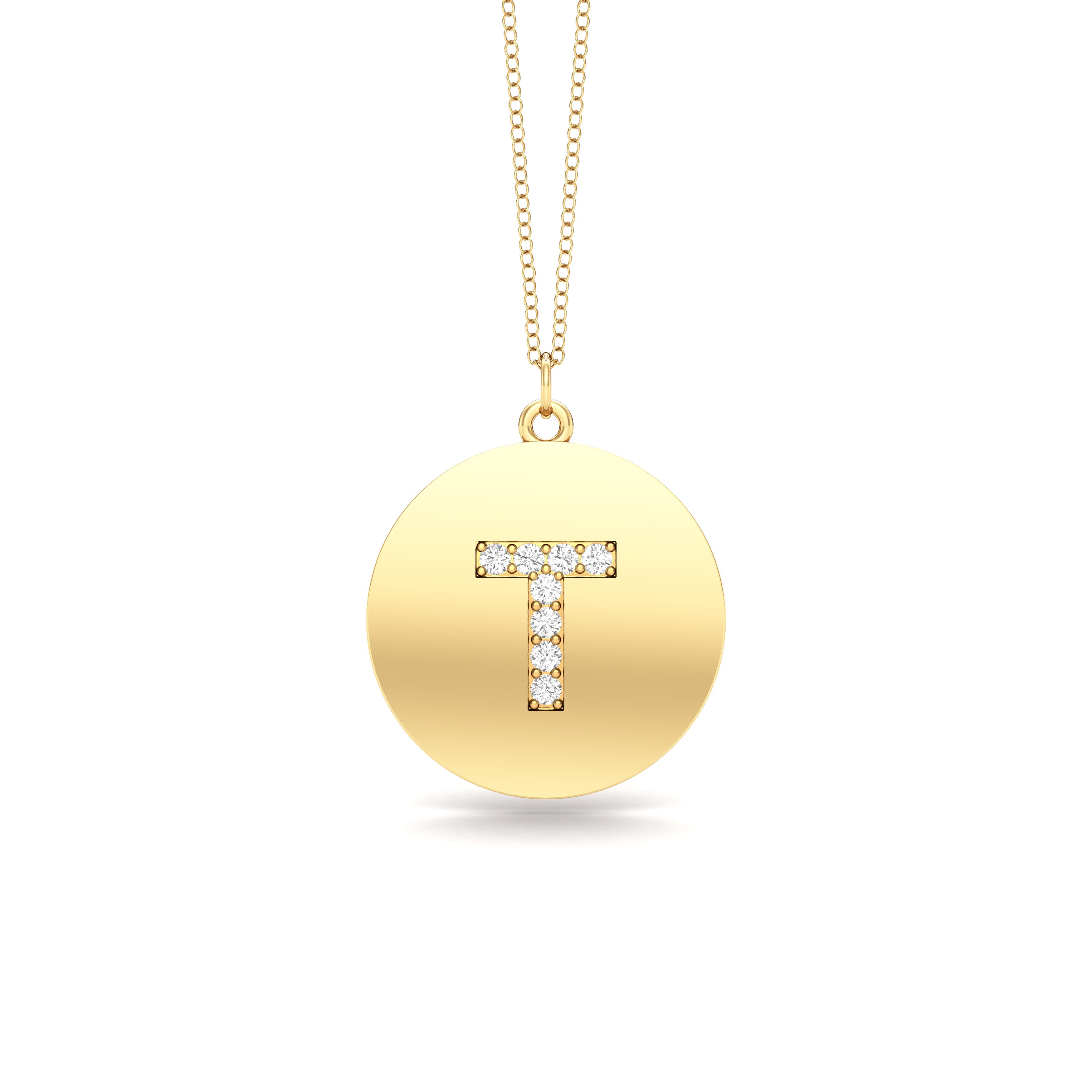 0.07Ct Diamond A-Z Alphabet Initial Pendant, 18" Gold Chain in 14K Gold