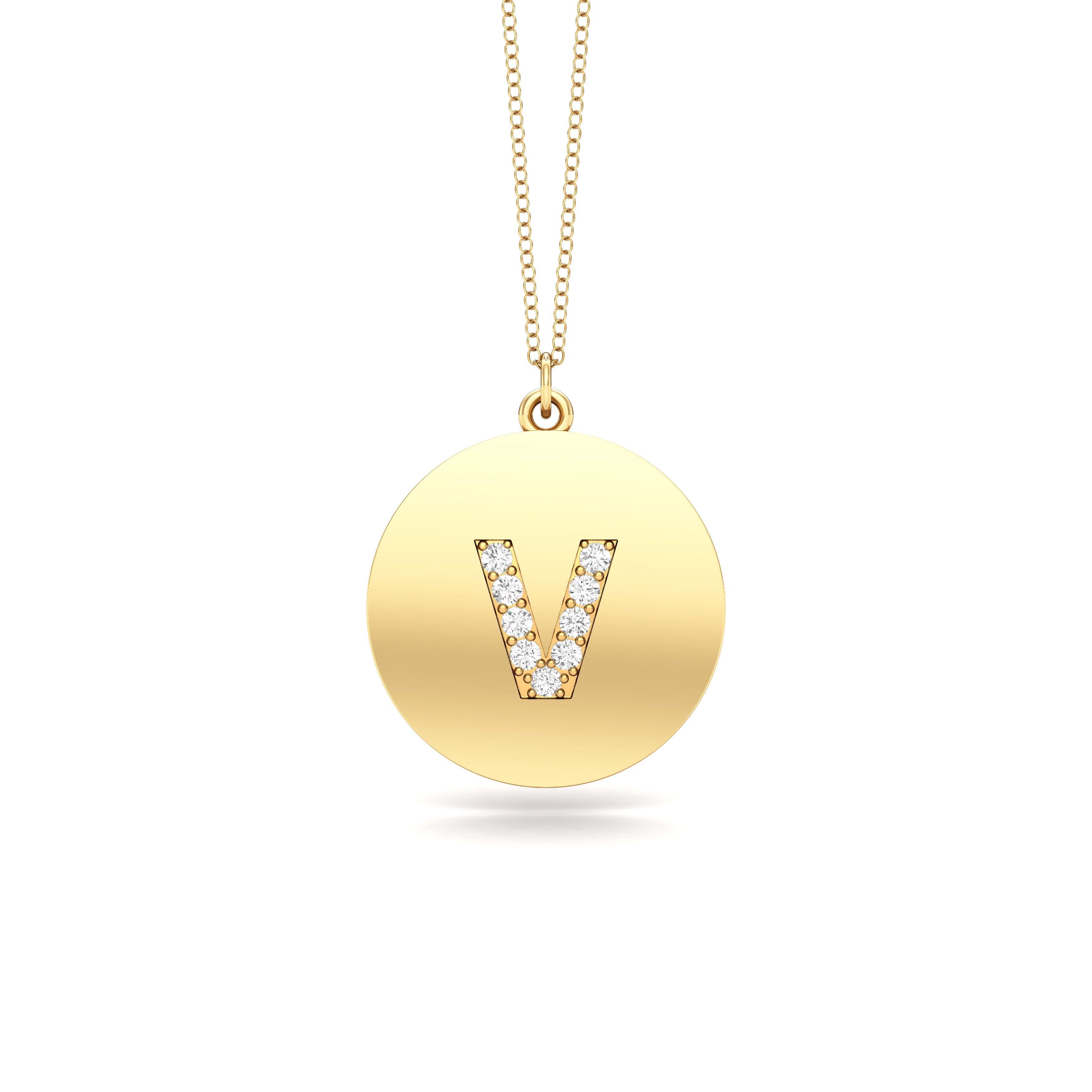 0.07Ct Diamond A-Z Alphabet Initial Pendant, 18" Gold Chain in 14K Gold