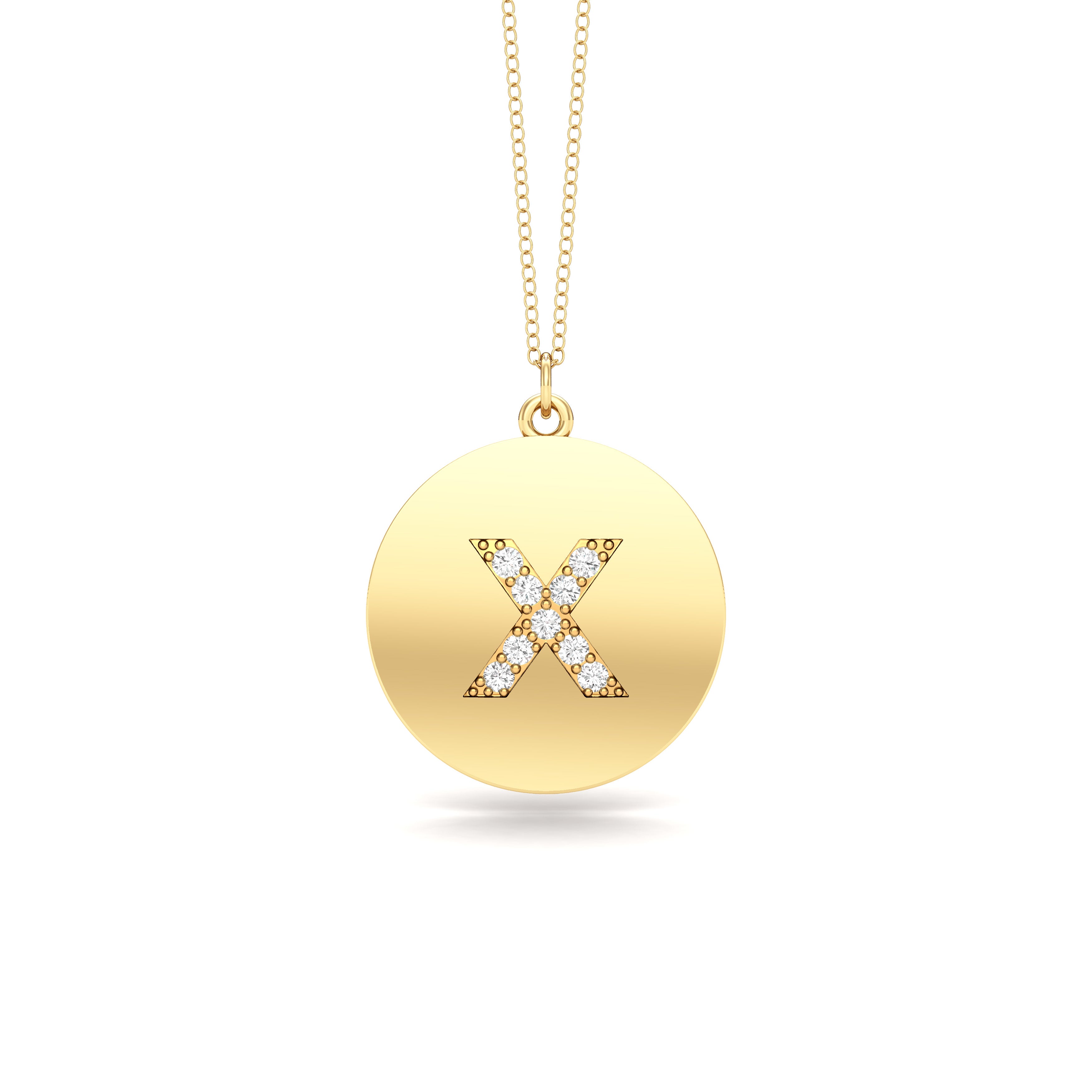 0.07Ct Diamond A-Z Alphabet Initial Pendant, 18" Gold Chain in 14K Gold