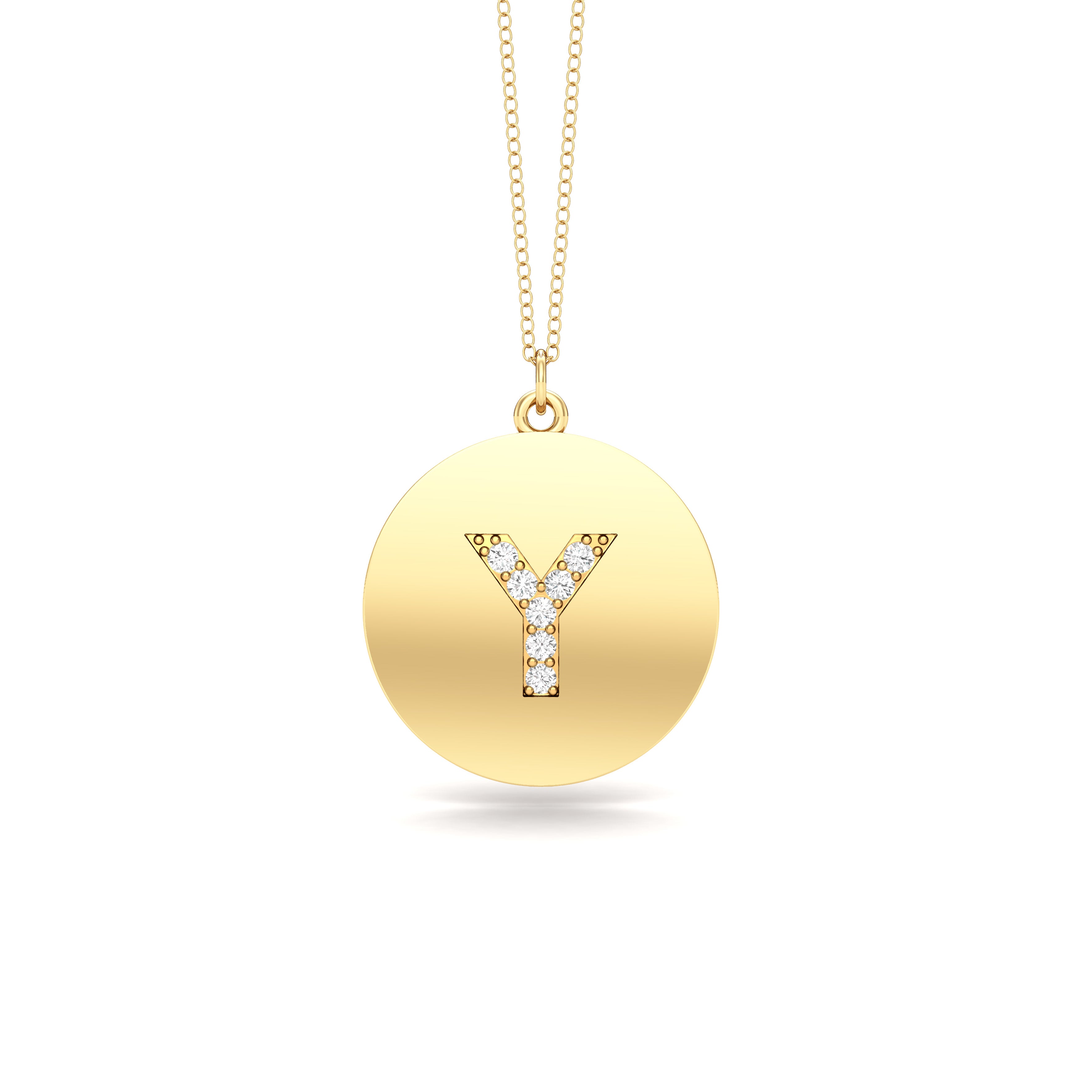 0.07Ct Diamond A-Z Alphabet Initial Pendant, 18" Gold Chain in 14K Gold