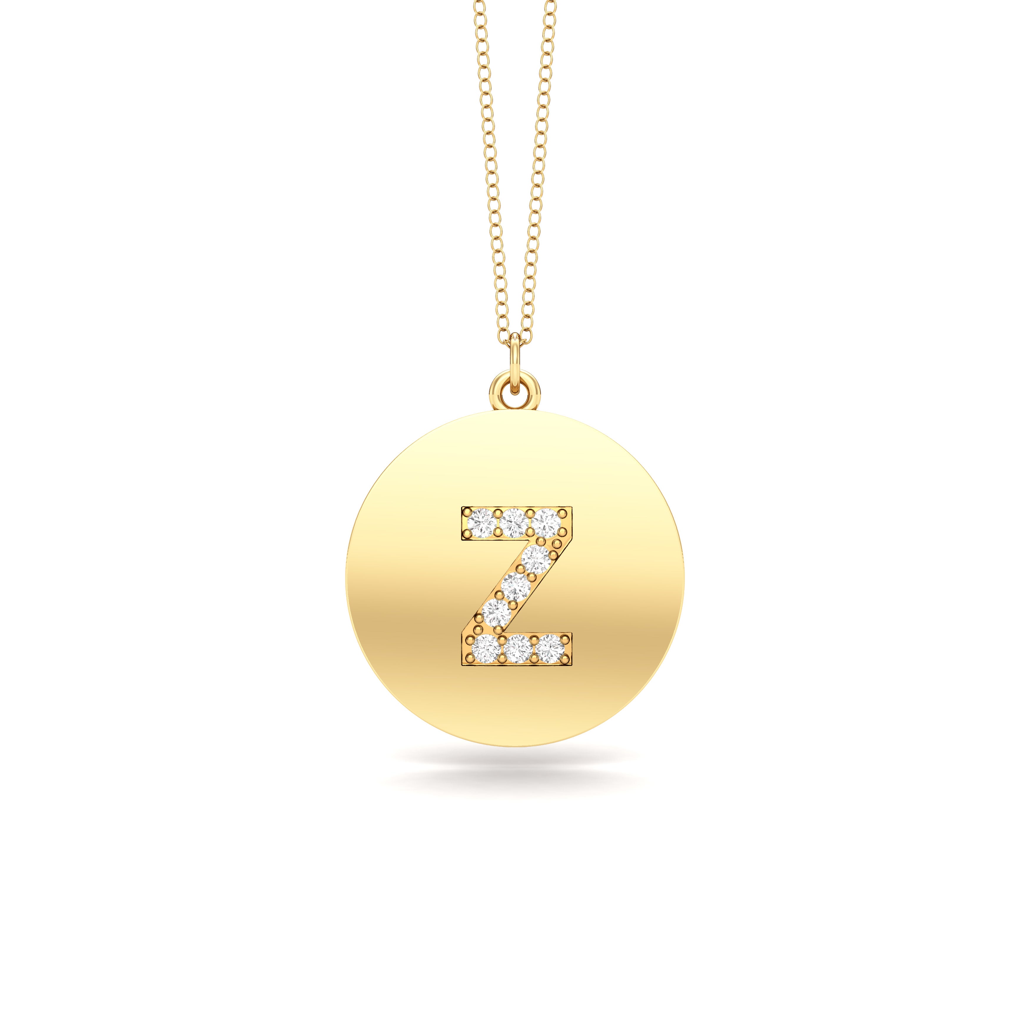 0.07Ct Diamond A-Z Alphabet Initial Pendant, 18" Gold Chain in 14K Gold