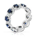 14K White Gold Oval Blue Sapphire & Diamond ( 0.90 Ct, G-H Color, SI2-I1 Clarity) Eternity Wedding Ring