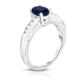 14K White Gold Oval Blue Sapphire & Diamond (0.20 Ct, G-H Color, SI2-I1 Clarity) Ring
