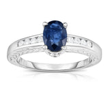 14K White Gold Oval Blue Sapphire & Diamond (0.20 Ct, G-H Color, SI2-I1 Clarity) Ring