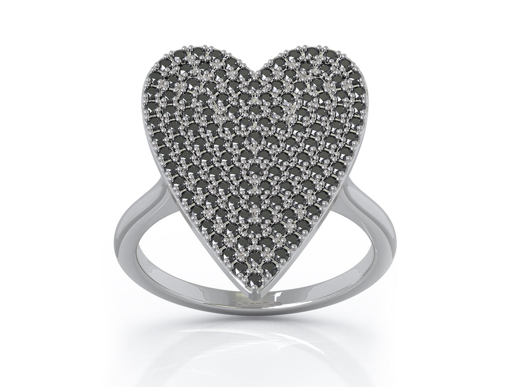 14K Gold 0.60 Ct Black Diamond Large Heart Ring