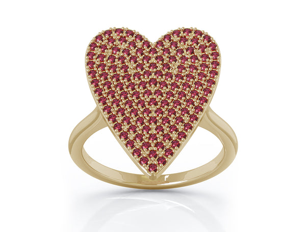 14K Gold Ruby (0.60 Ct, G-H Color, SI2-I1 Clarity) Large Heart Ring