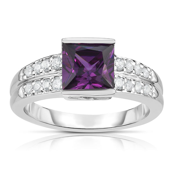 14K White Gold Princess Cut Gemstone & Diamond (0.25 Ct, G-H Color, I1-I2 Clarity) Ring