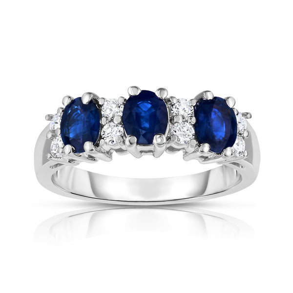 14K White Gold Oval Blue Sapphire & Diamond (1/4 Ct, G-H Color, SI2-I1 Clarity) Ring