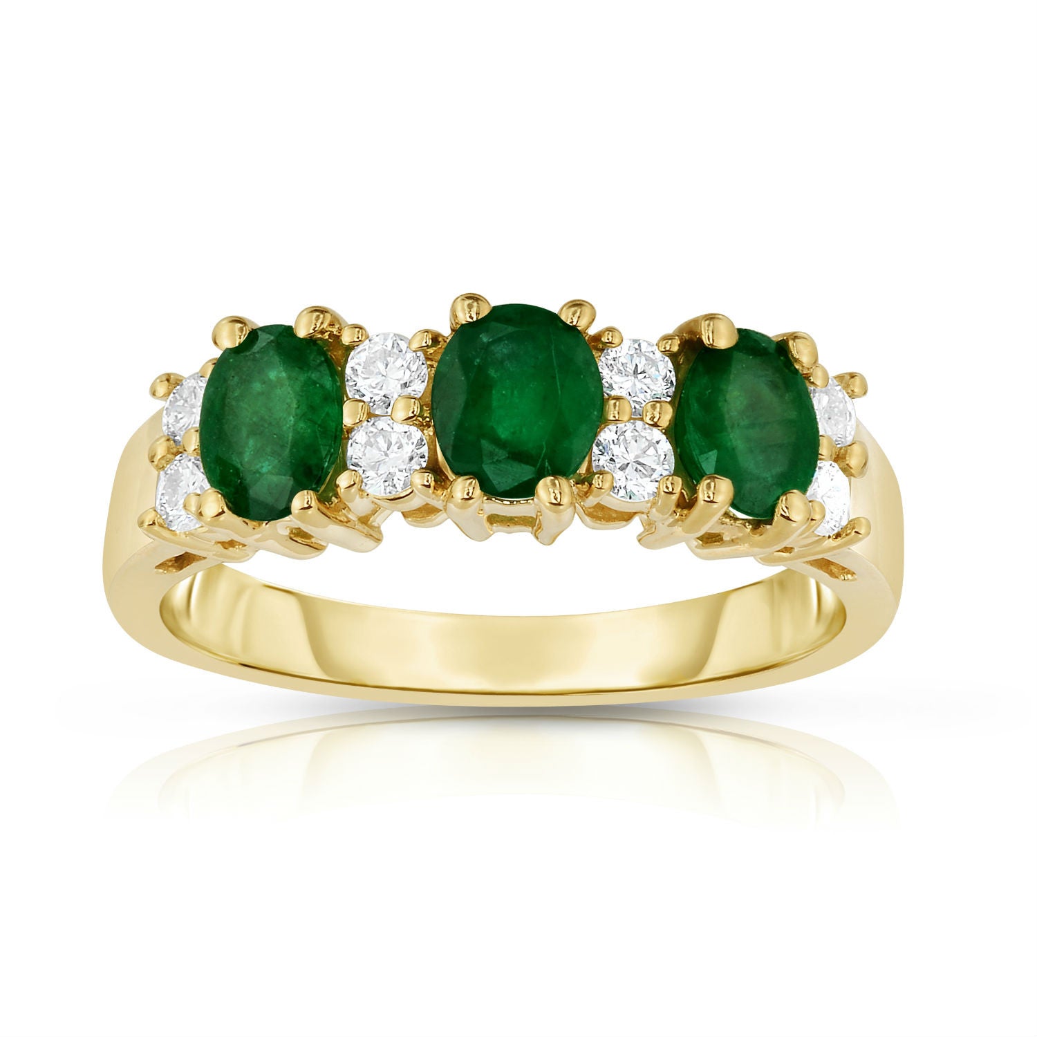 Oval Emerald & 0.25Ct Diamond Ring in 14K Yellow Gold