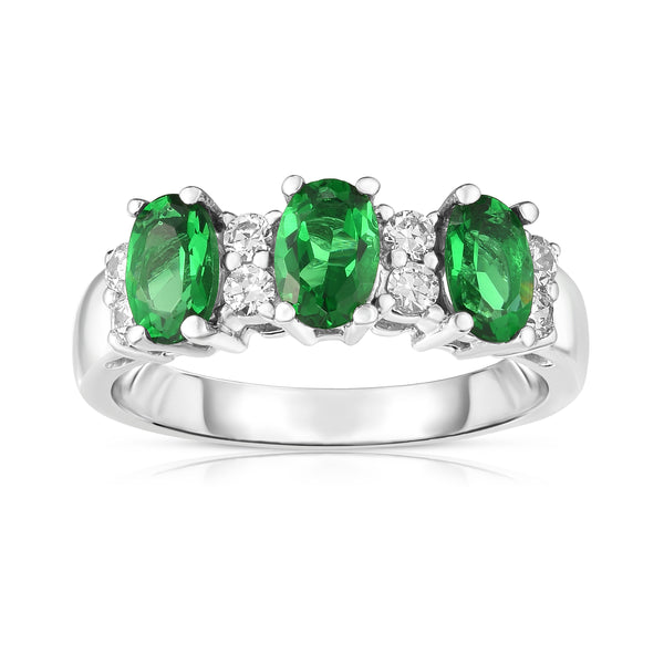 14K White Gold Oval Emerald & Diamond (1/4 Ct, G-H Color, SI2-I1 Clarity) Ring