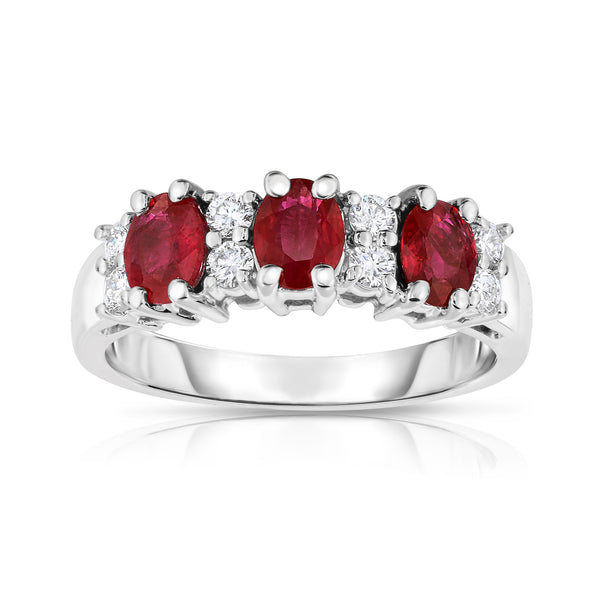 14K White Gold Oval Ruby & Diamond (1/4 Ct, G-H Color, SI2-I1 Clarity) Ring