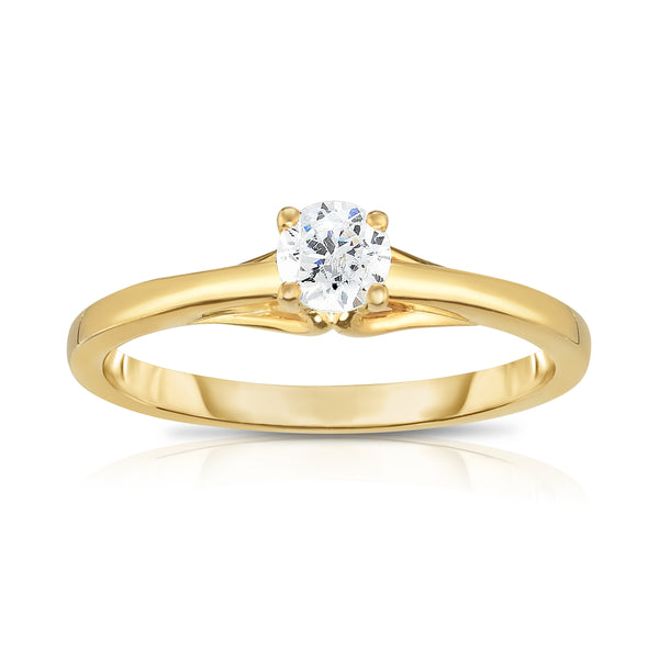 14K White Or Yellow Gold Diamond (0.25 Ct, SI2-I1 Clarity, G-H Color) 4-Prong Solitaire Ring