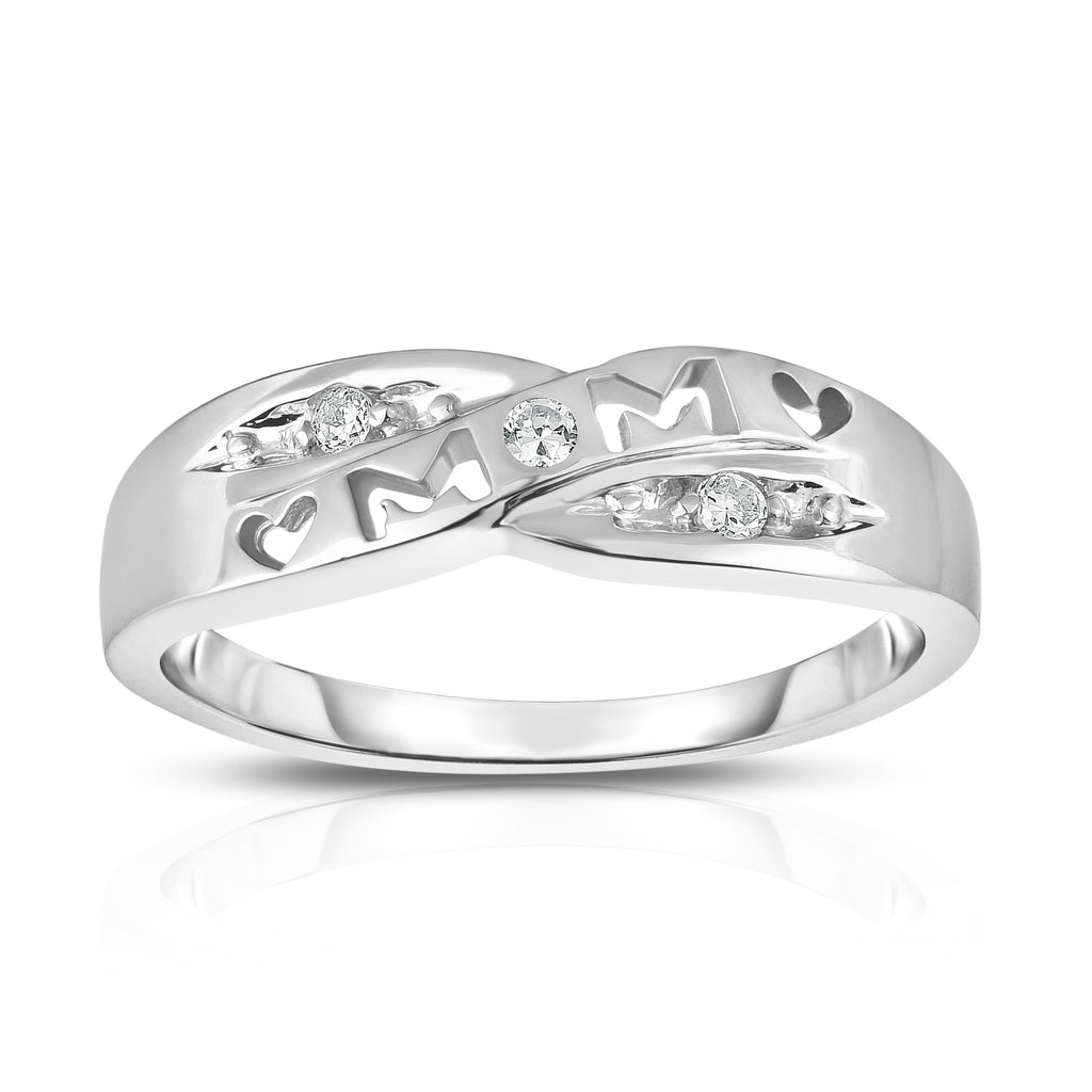 14K Gold Diamond (0.06 Ct, I1-I2 Clarity, G-H Color) "Mom" Heart Ring
