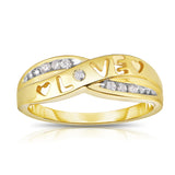 14K Gold Diamond (0.10 Ct, I1-I2 Clarity, G-H Color) "Love" Heart Ring