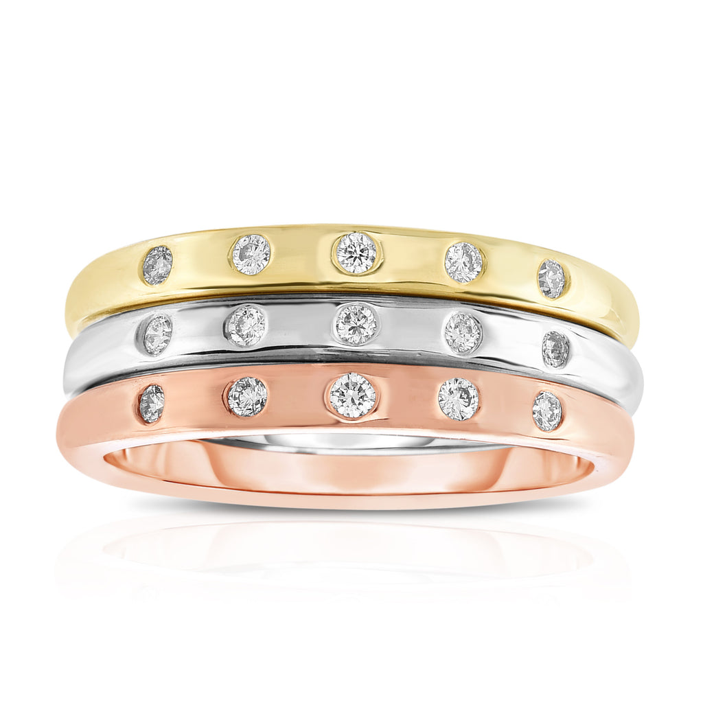 14K White, Yellow & Rose Gold (0.18 Ct,G-H,SI2-I1 Clarity) Stackable Ring Set